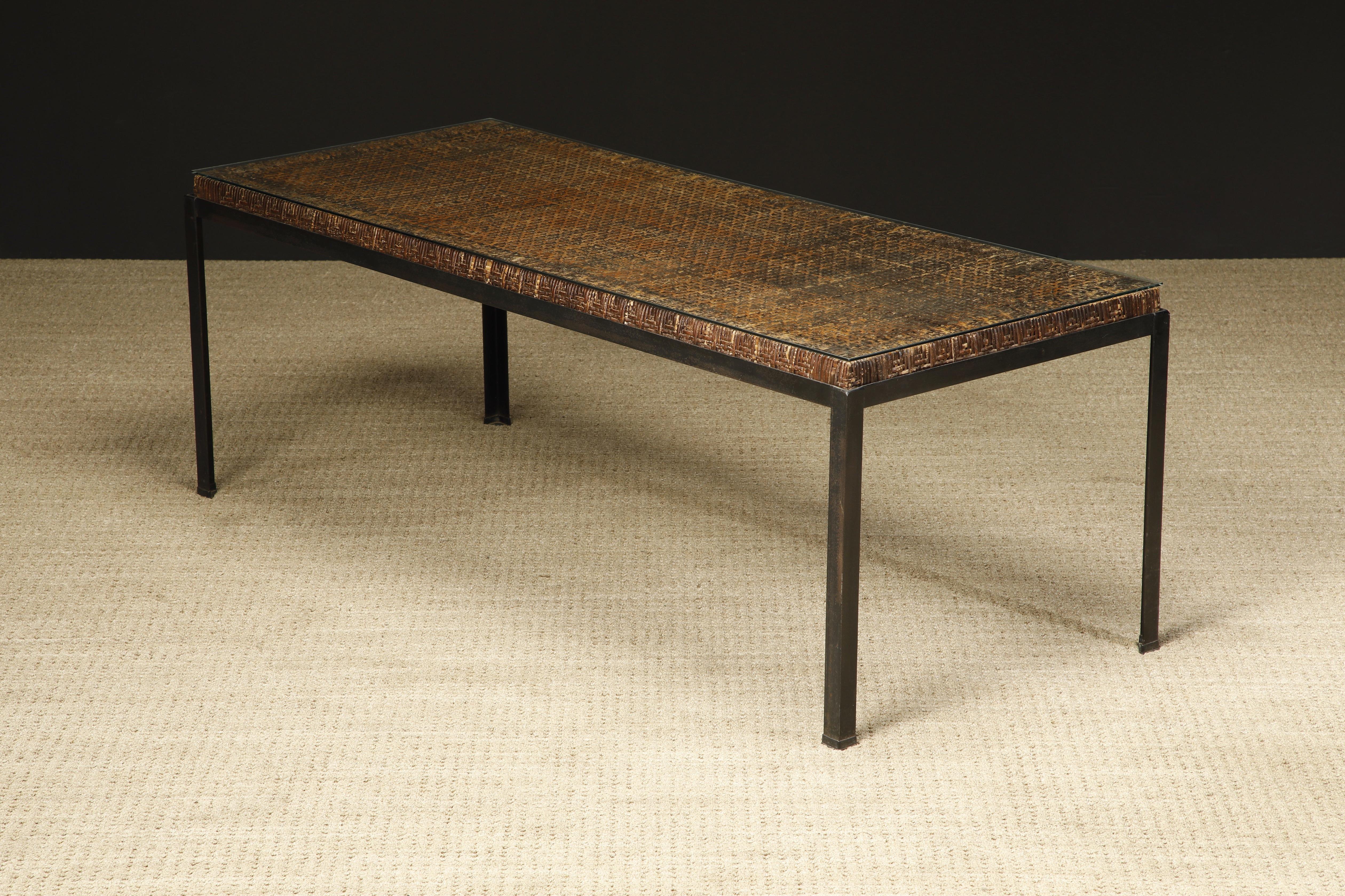 Caned Dining Table by Danny Ho Fong for Tropi-cal in Iron and Rattan, c 1960s For Sale 4