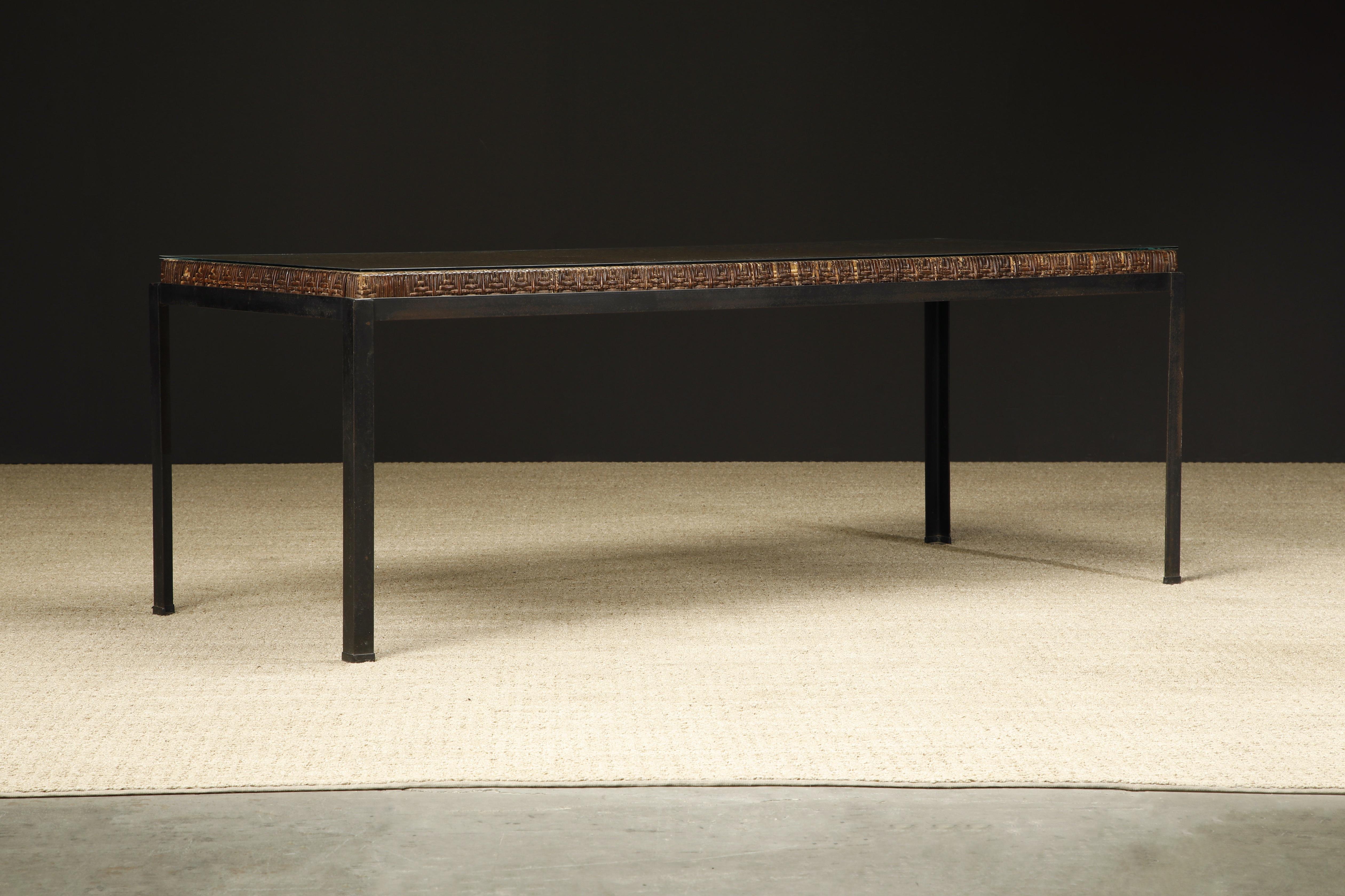 Caned Dining Table by Danny Ho Fong for Tropi-cal in Iron and Rattan, c 1960s For Sale 5