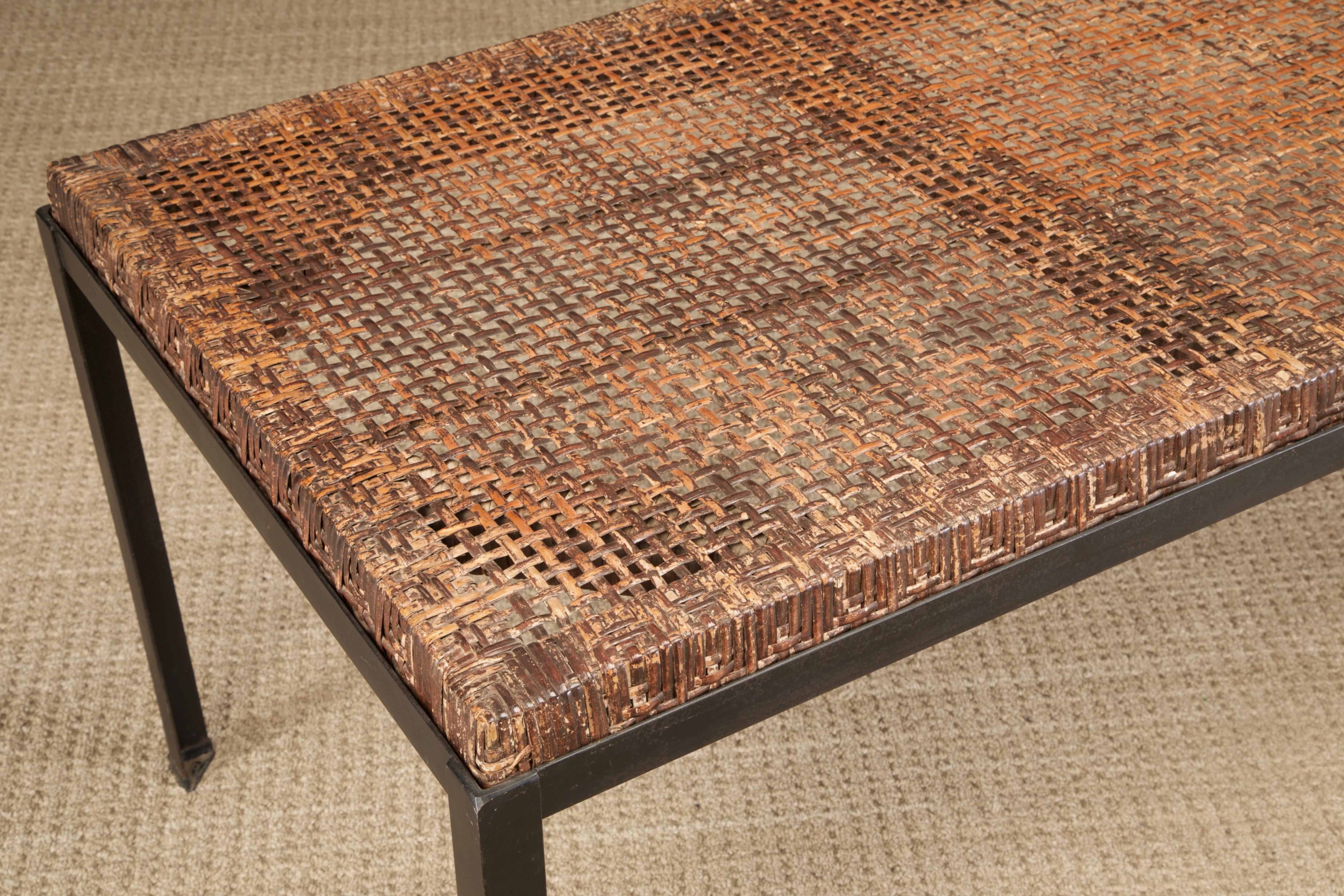 Caned Dining Table by Danny Ho Fong for Tropi-cal in Iron and Rattan, c 1960s For Sale 9