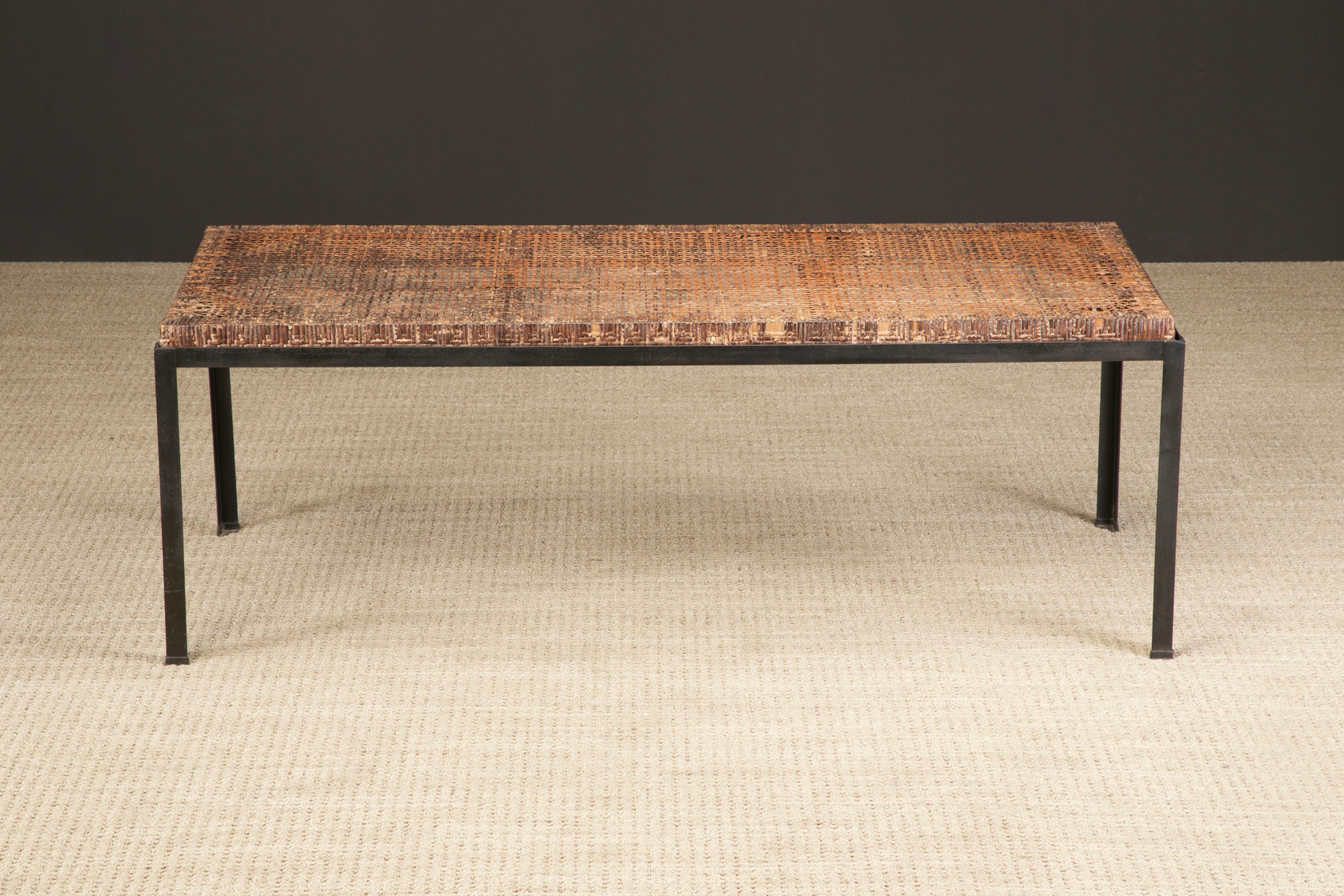Mid-Century Modern Caned Dining Table by Danny Ho Fong for Tropi-cal in Iron and Rattan, c 1960s For Sale