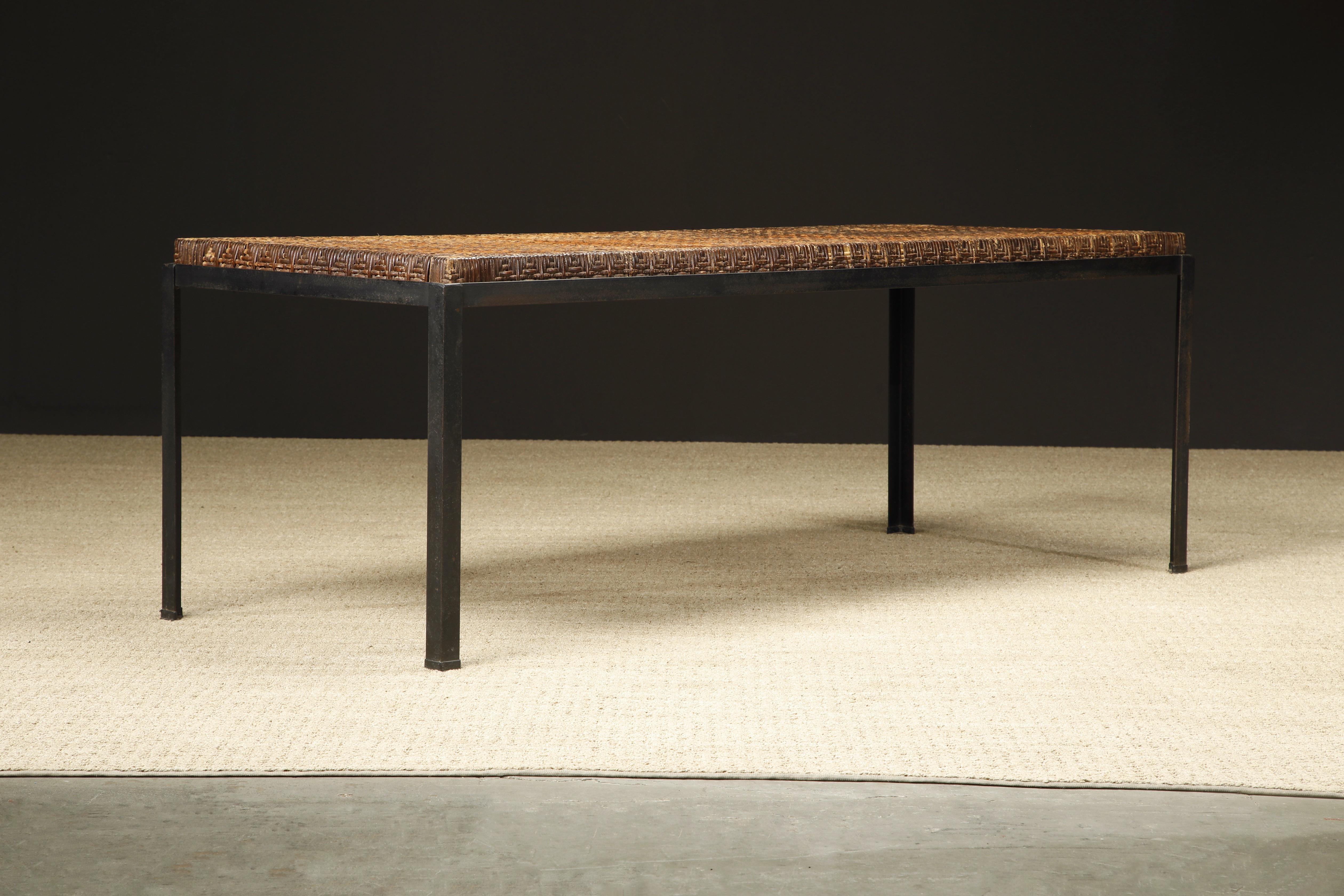 American Caned Dining Table by Danny Ho Fong for Tropi-cal in Iron and Rattan, c 1960s For Sale