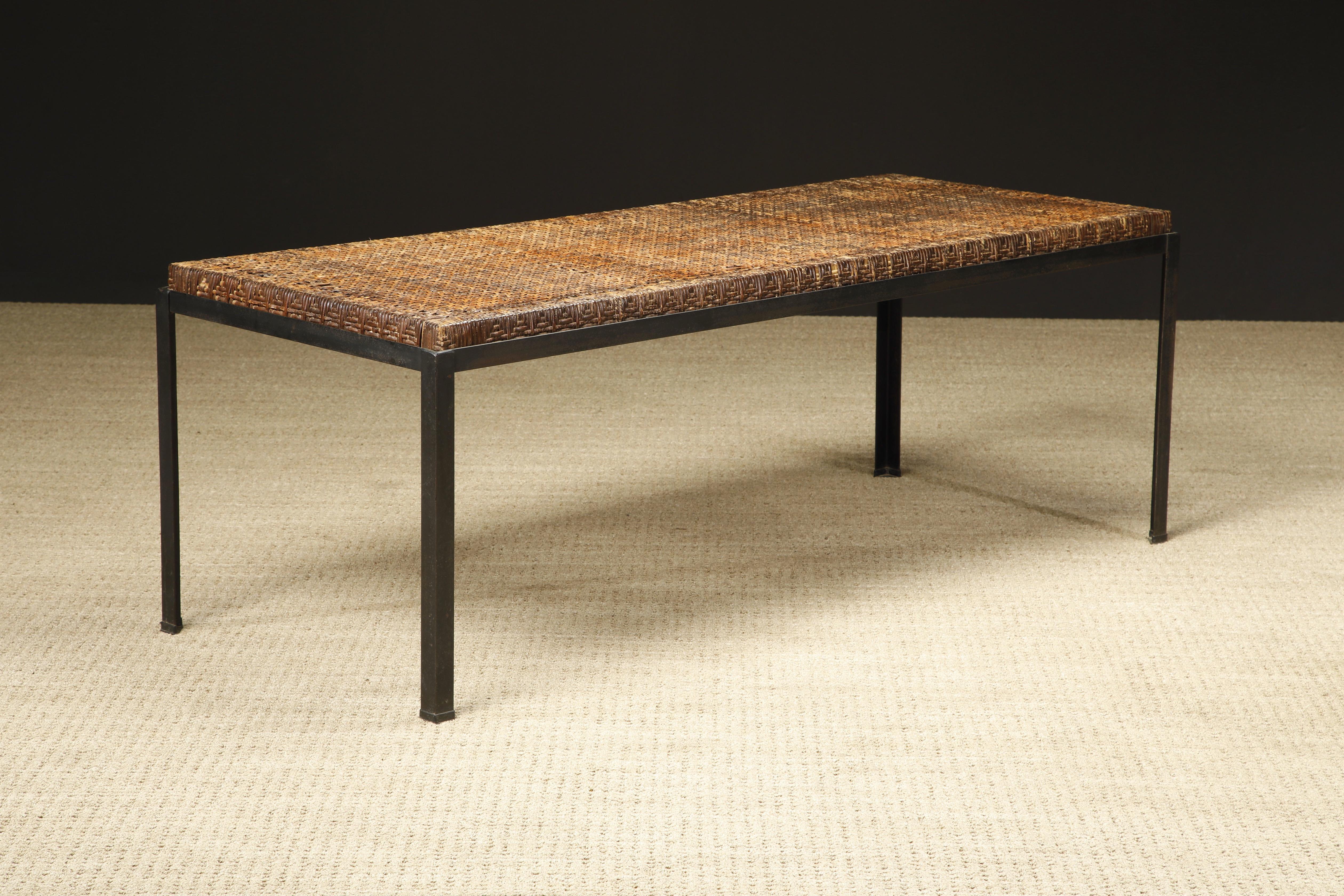 Caned Dining Table by Danny Ho Fong for Tropi-cal in Iron and Rattan, c 1960s In Good Condition For Sale In Los Angeles, CA