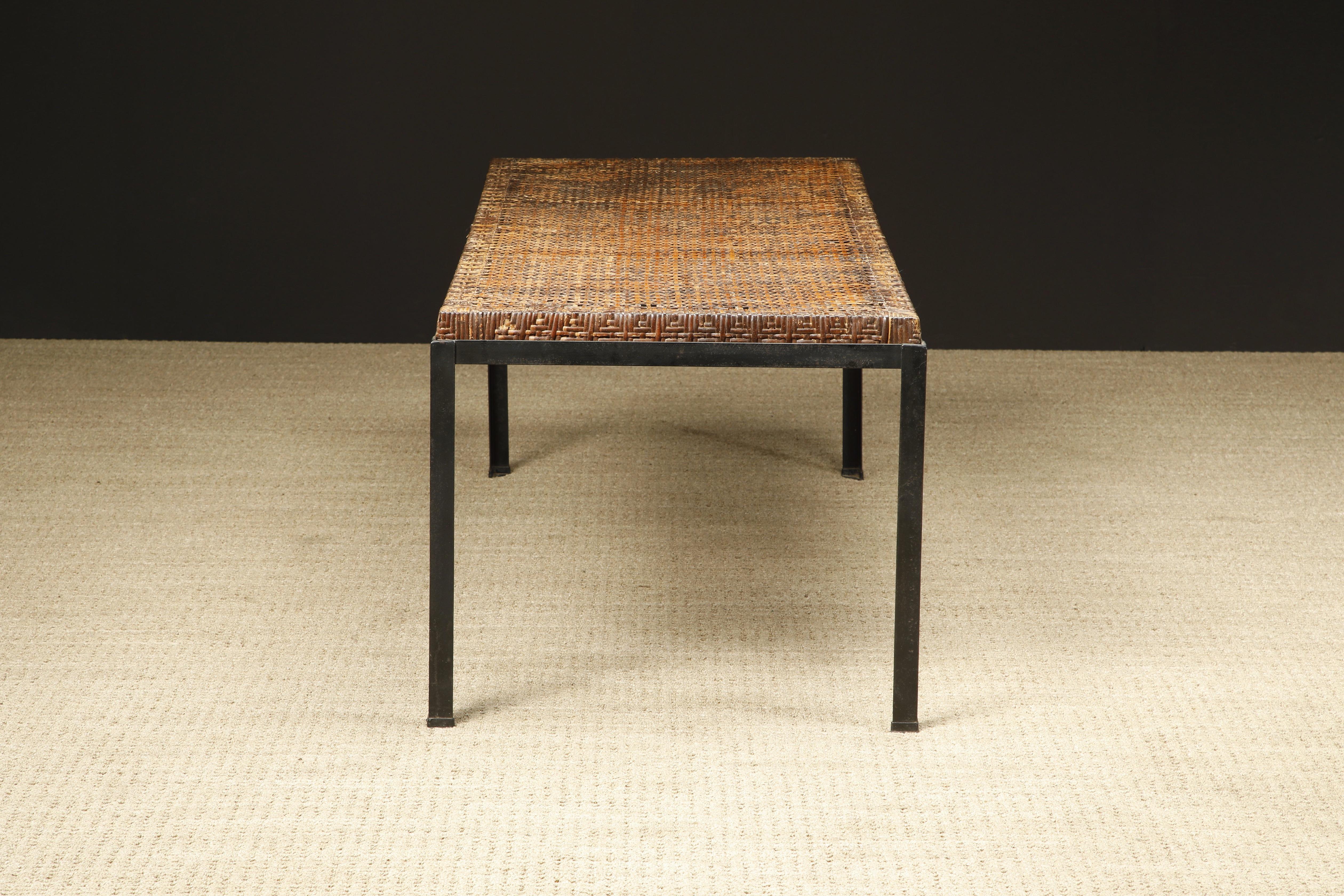 Mid-20th Century Caned Dining Table by Danny Ho Fong for Tropi-cal in Iron and Rattan, c 1960s For Sale