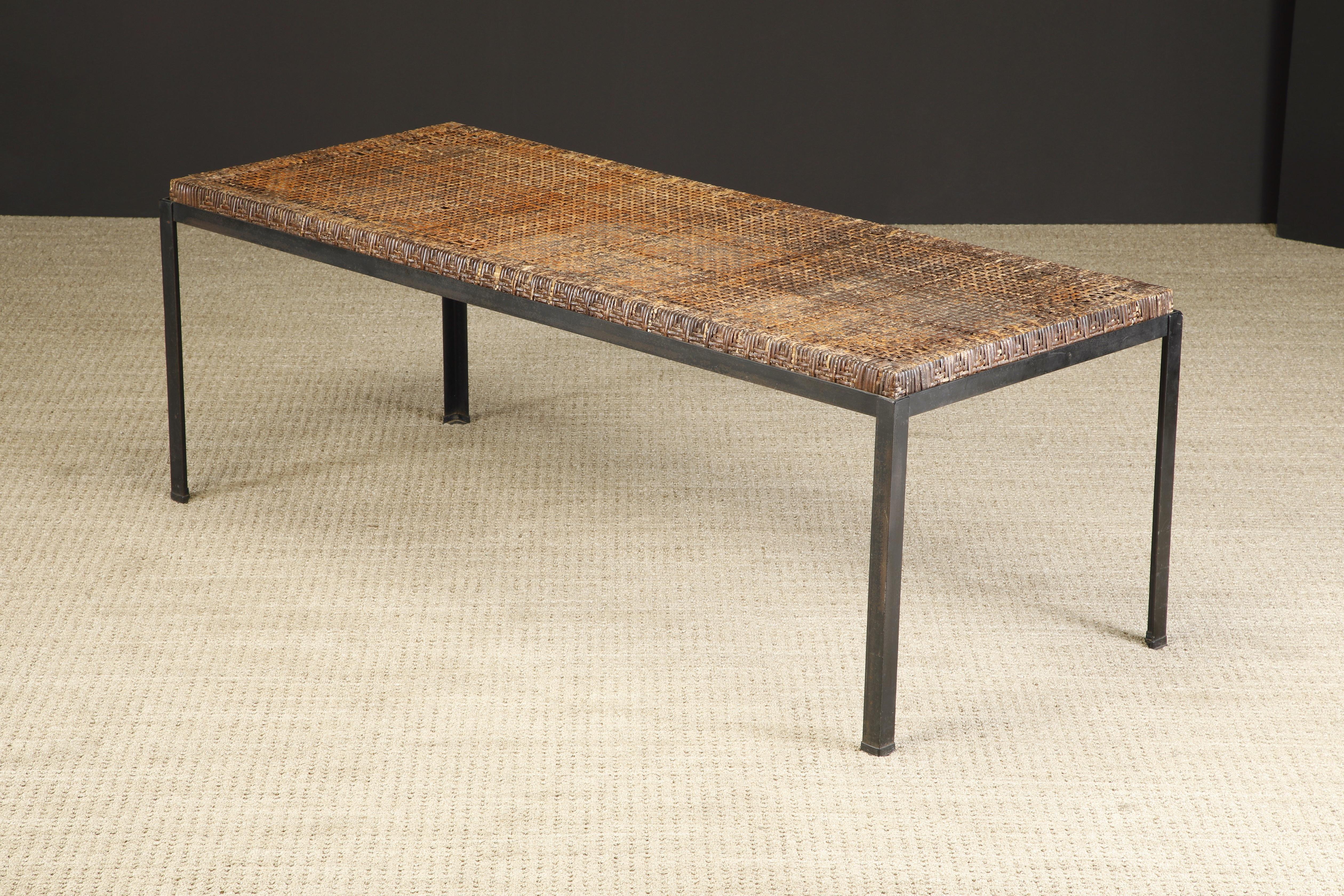Caned Dining Table by Danny Ho Fong for Tropi-cal in Iron and Rattan, c 1960s For Sale 1