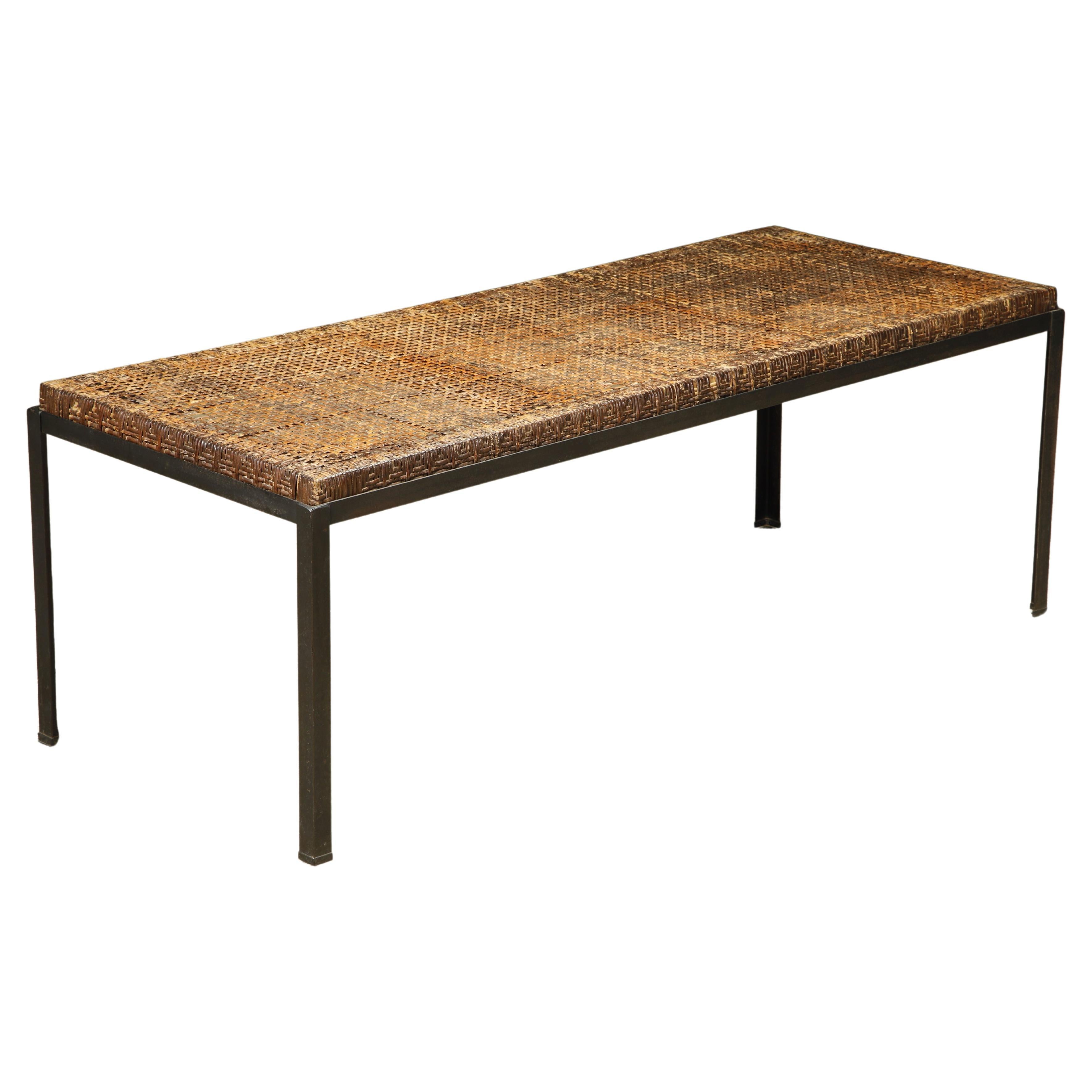 Caned Dining Table by Danny Ho Fong for Tropi-cal in Iron and Rattan, c 1960s For Sale