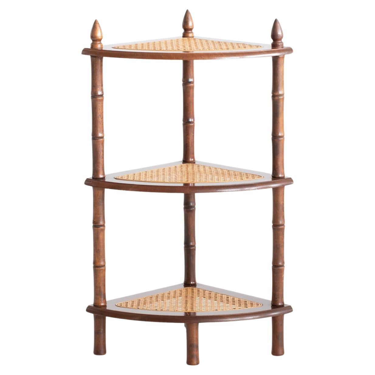Caned Faux Bamboo Etagere, Mid-Late 20th Century For Sale