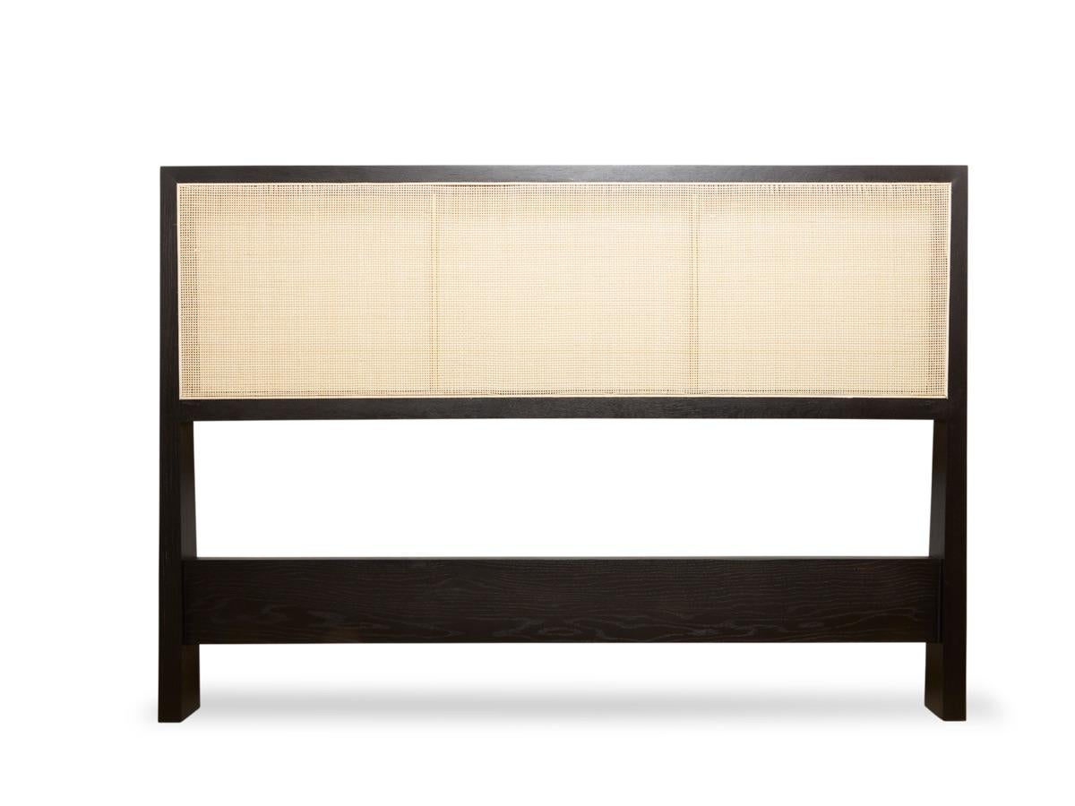The Caned Headboard features caned inset panels with a solid wood frame that can be made in American walnut or white oak. Shown here in Queen Size and Ebonized Oak. 

The Lawson-Fenning Collection is designed and handmade in Los Angeles, California.