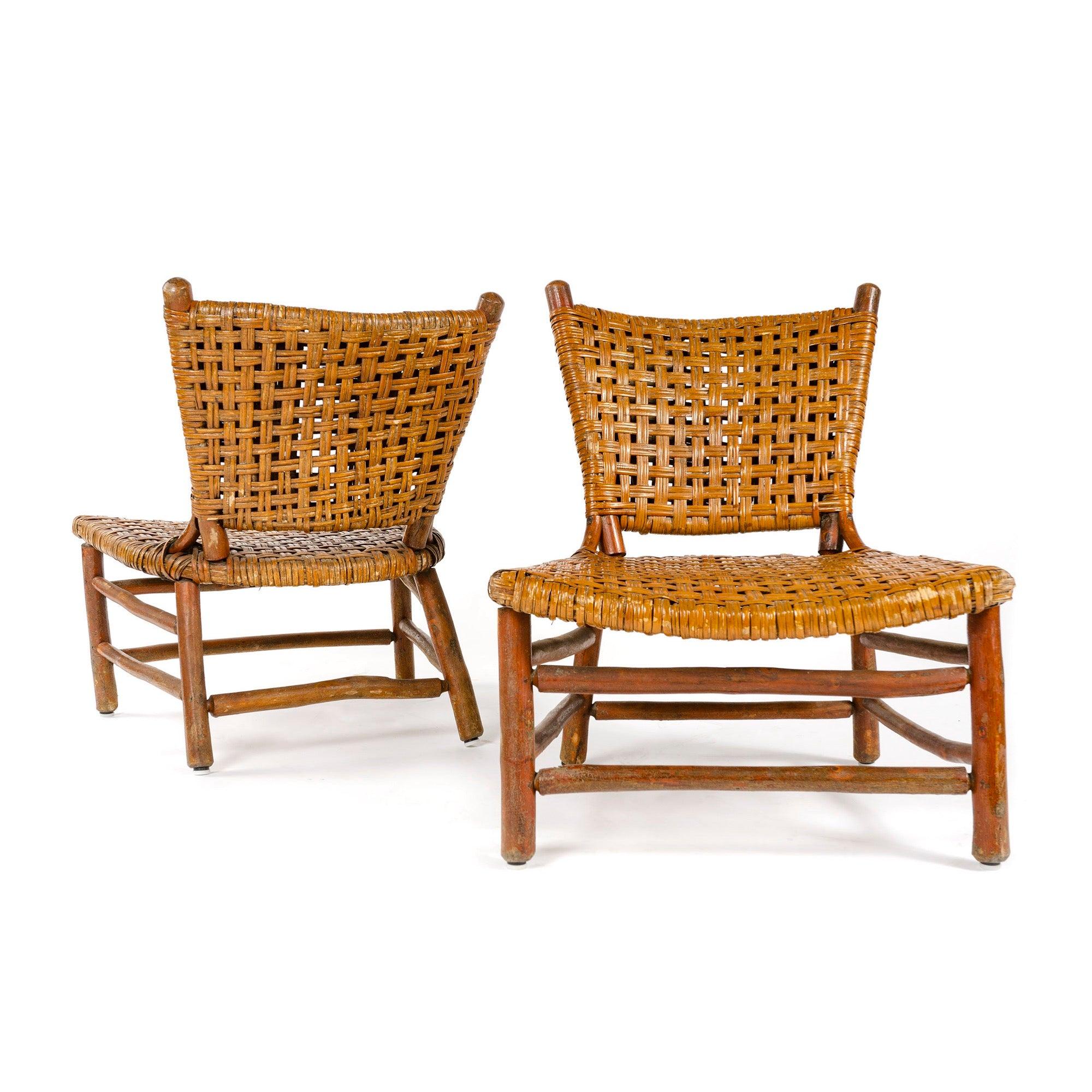 Loungesessel mit geflochtener Sitzfläche und Rückenlehne aus Hickory für Old Hickory im Zustand „Relativ gut“ im Angebot in Sagaponack, NY