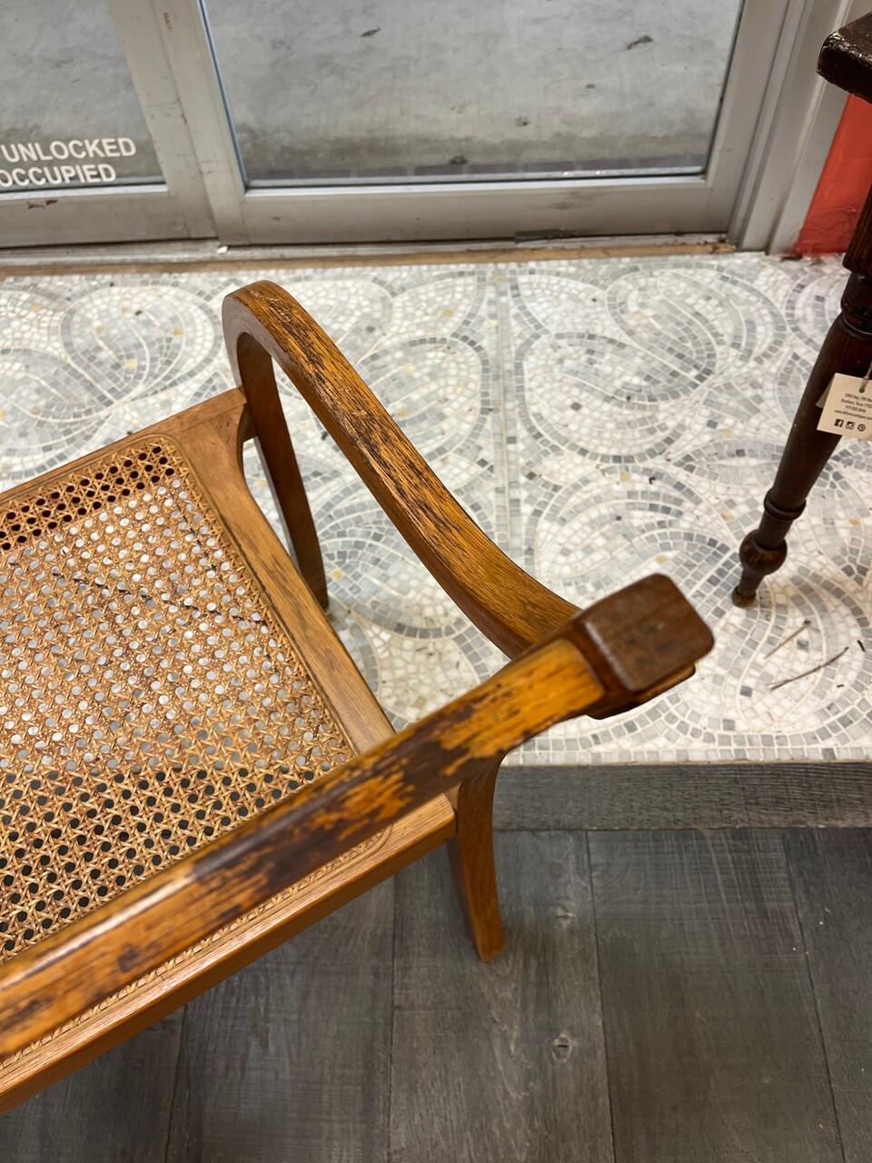 American Caned Oak Settee Bench with Bentwood Arms