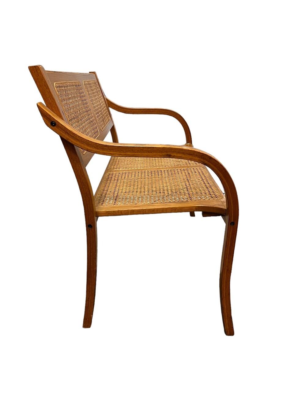 20th Century Caned Oak Settee Bench with Bentwood Arms