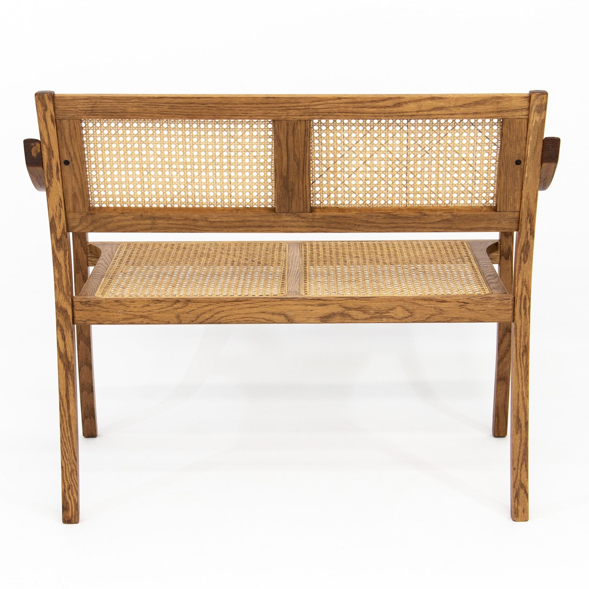 Caned Oak Settee Bench with Bentwood Arms 1