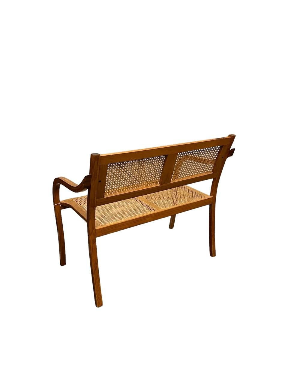 Caned Oak Settee Bench with Bentwood Arms 1