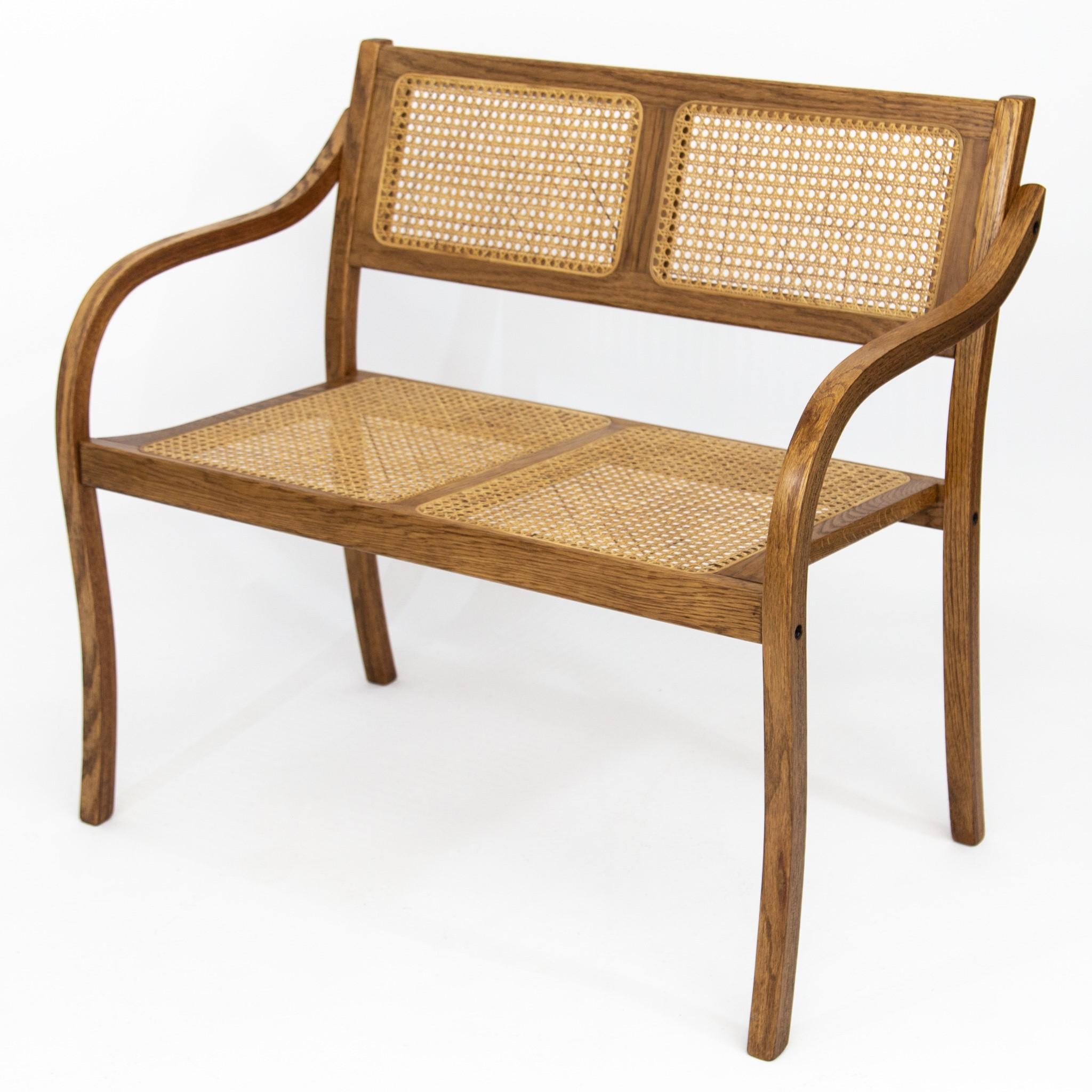 Caned Oak Settee Bench with Bentwood Arms 2