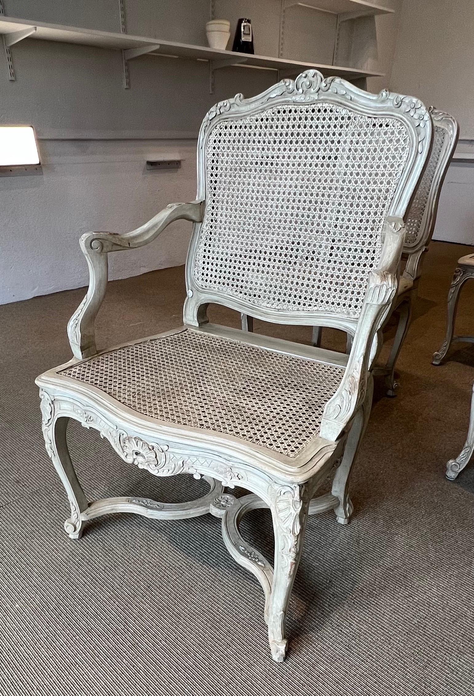 Caned & Painted Régence Style Chairs, 2 Arm 10 Side  For Sale 2