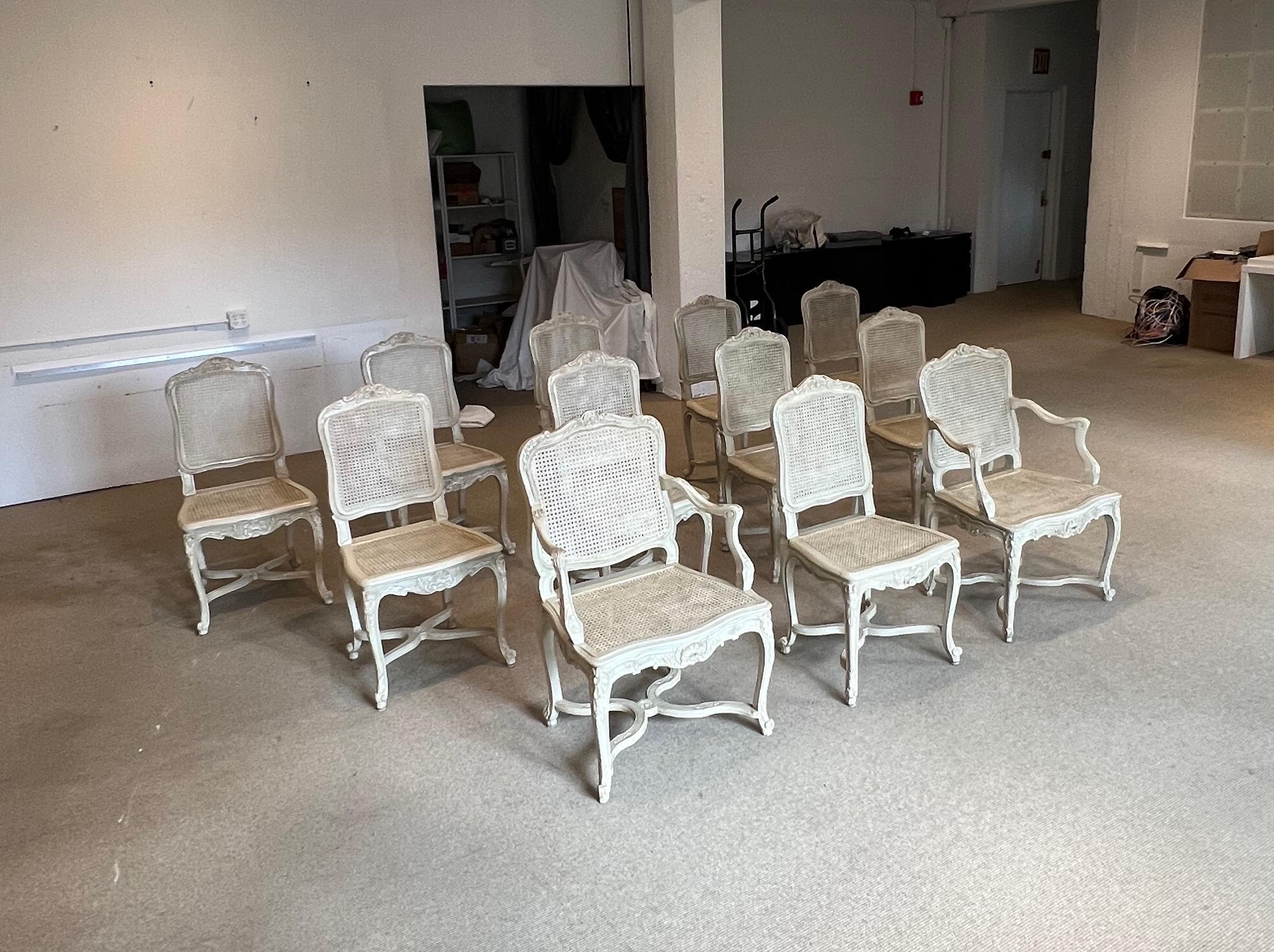 Caned & Painted Régence Style Chairs, 2 Arm 10 Side  For Sale 1