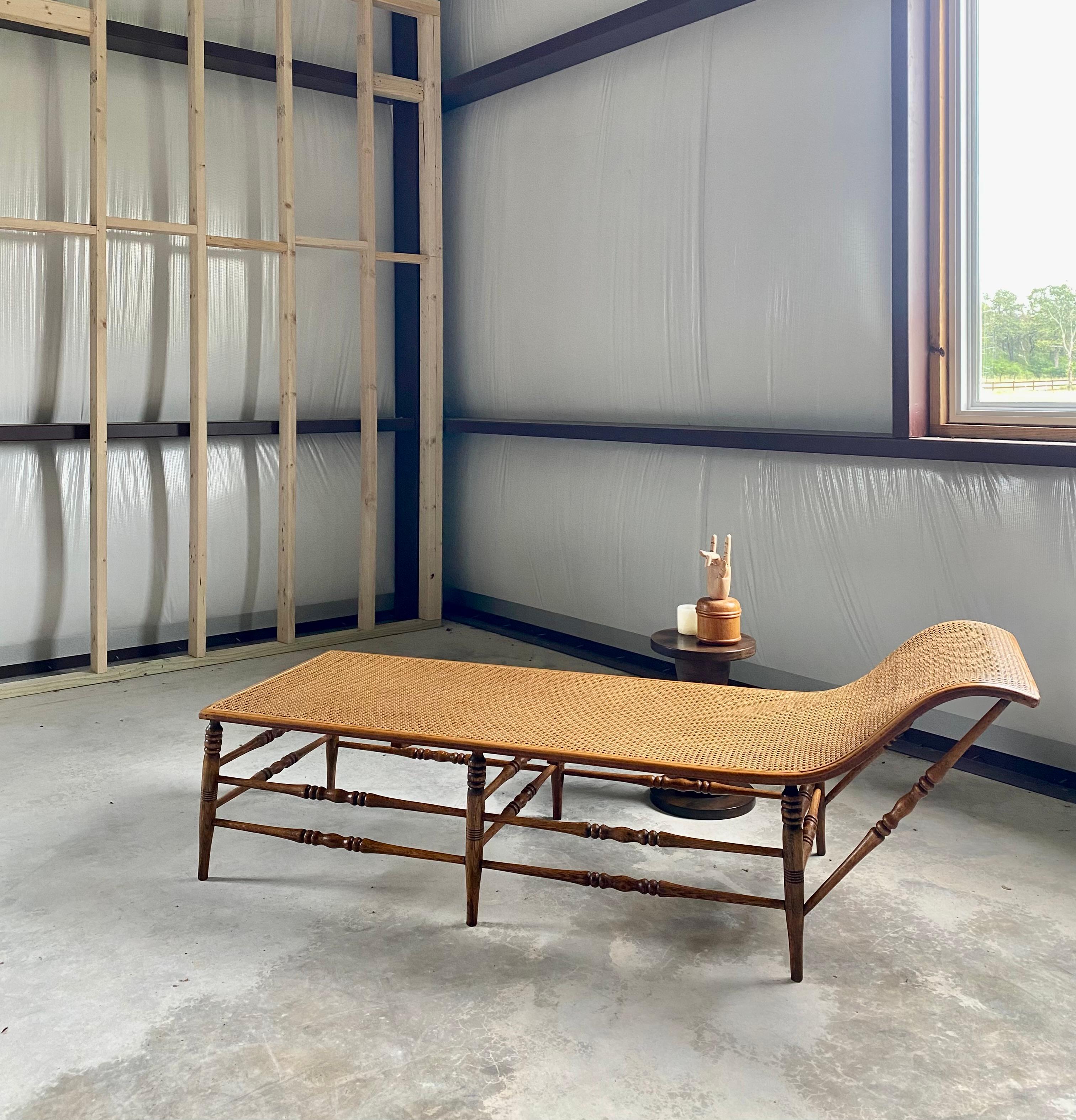 Wonderfully sculptural 19th century American natural oak and cane 