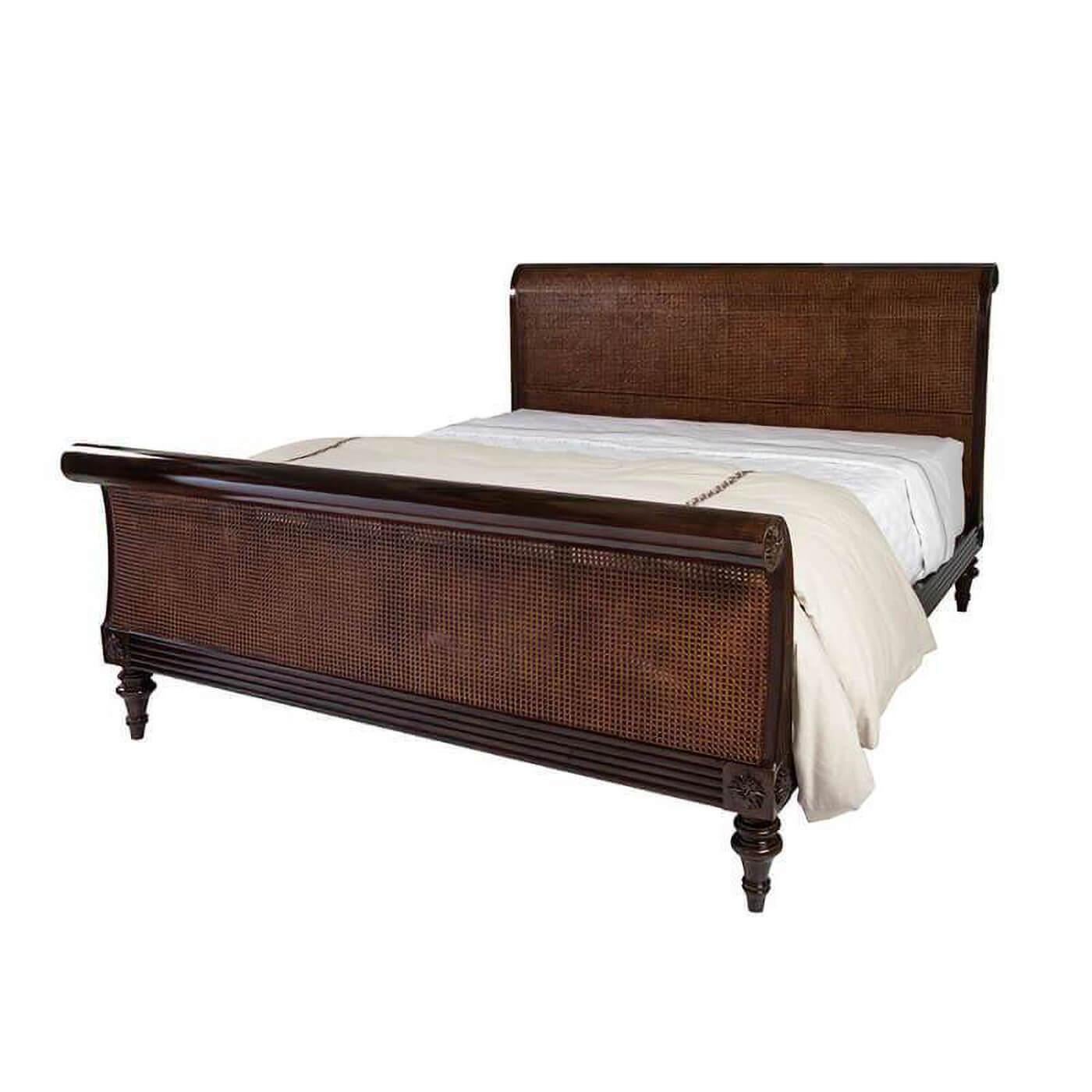 Caned Regency Sleigh California King Bed For Sale at 1stDibs