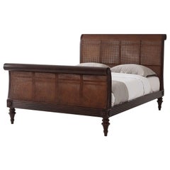 Antique Caned Regency Sleigh Queen Bed