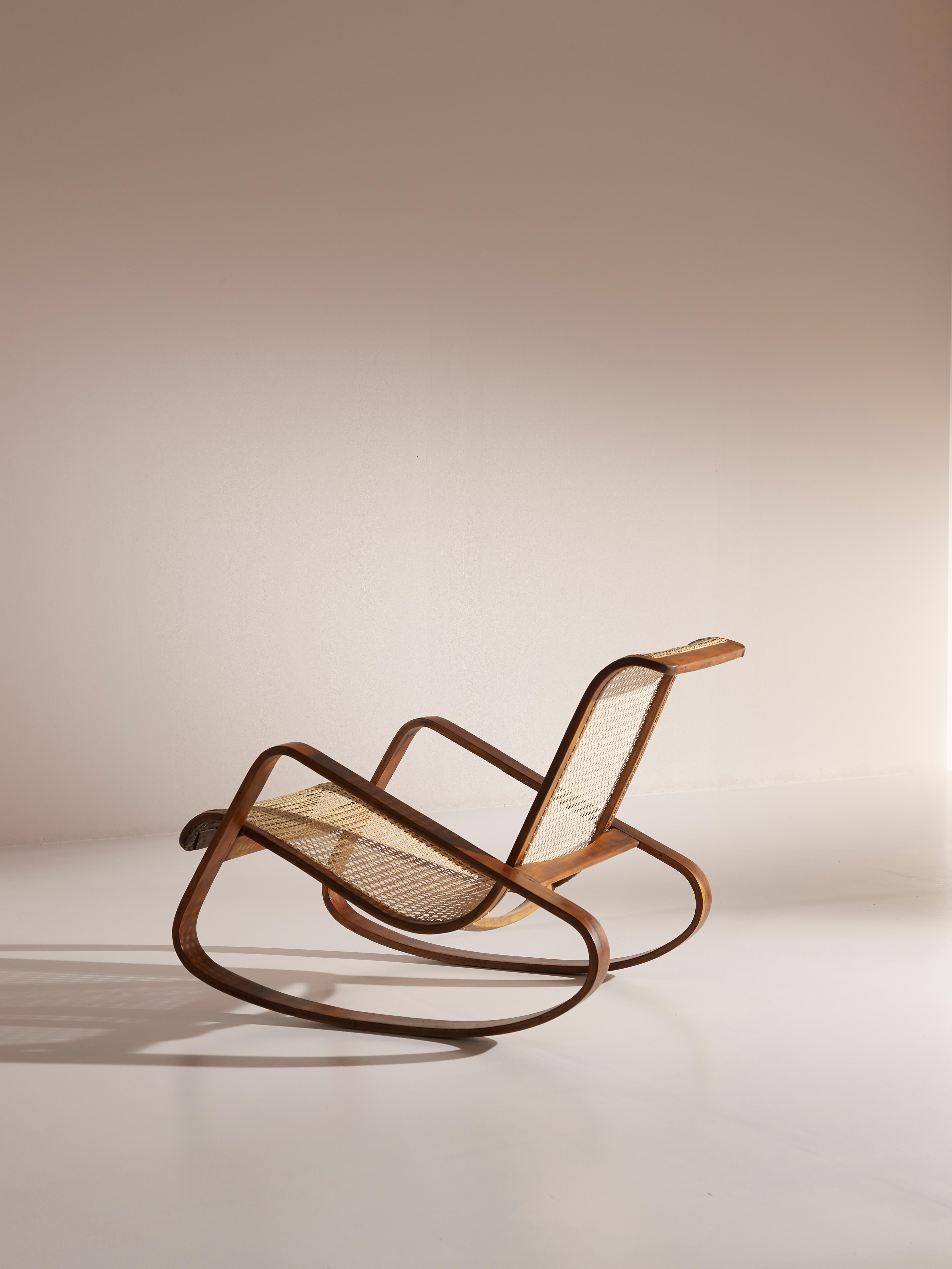 Caned Rocking Chair Made by Porino, Italy, 1930s 2