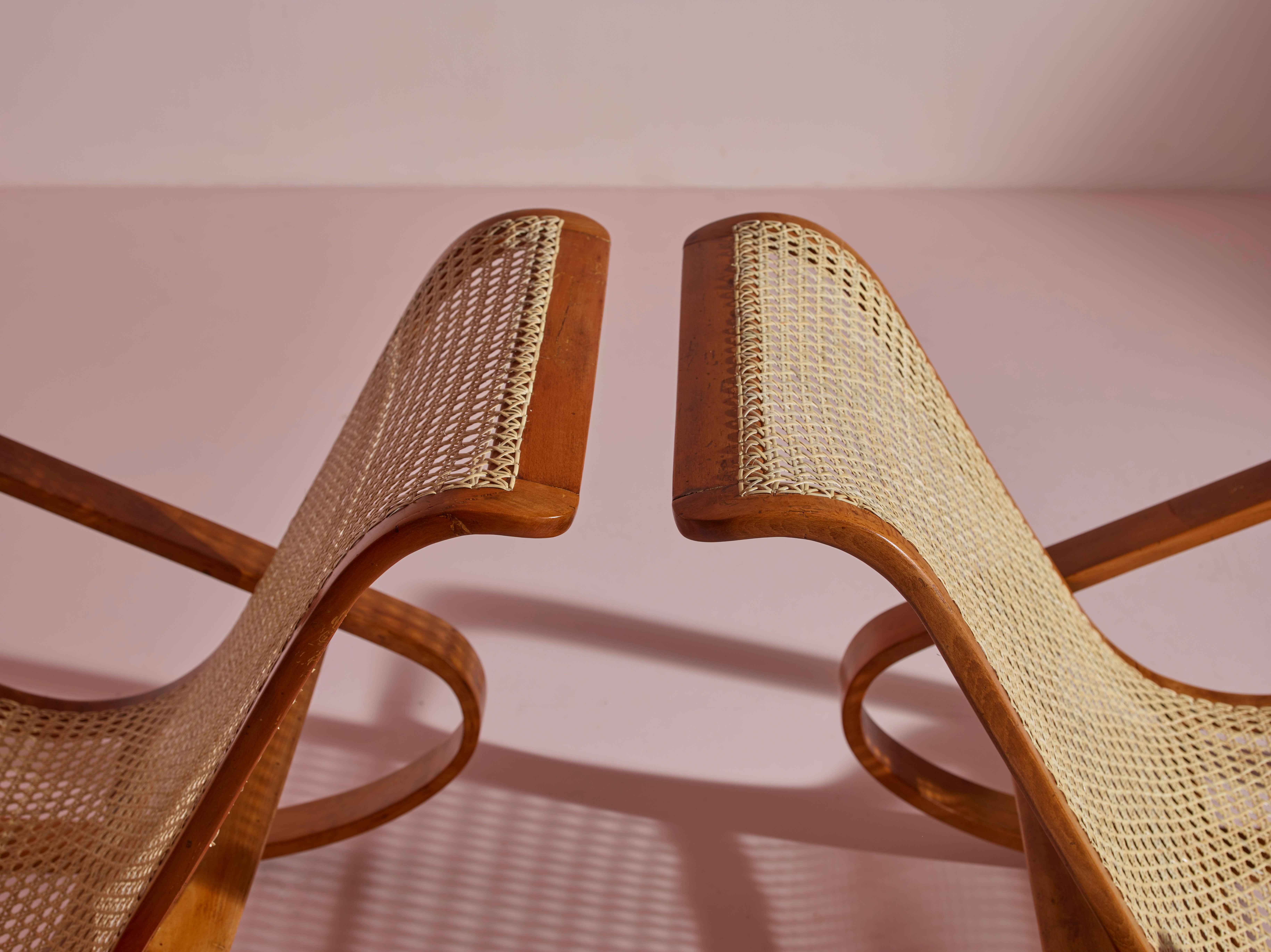 Caned Rocking Chair Made by Porino, Italy, 1930s For Sale 4