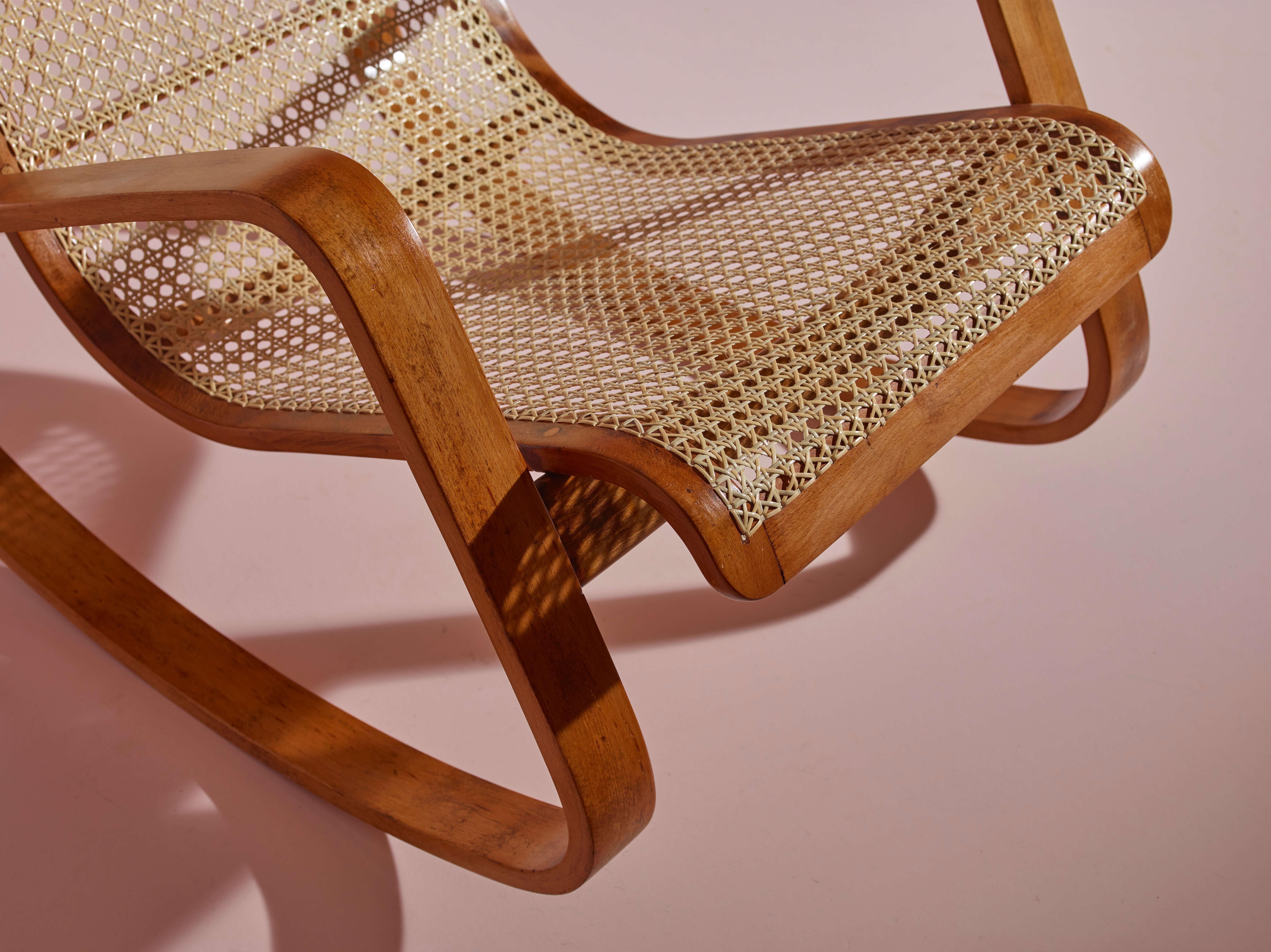 Mid-Century Modern Caned Rocking Chair Made by Porino, Italy, 1930s For Sale