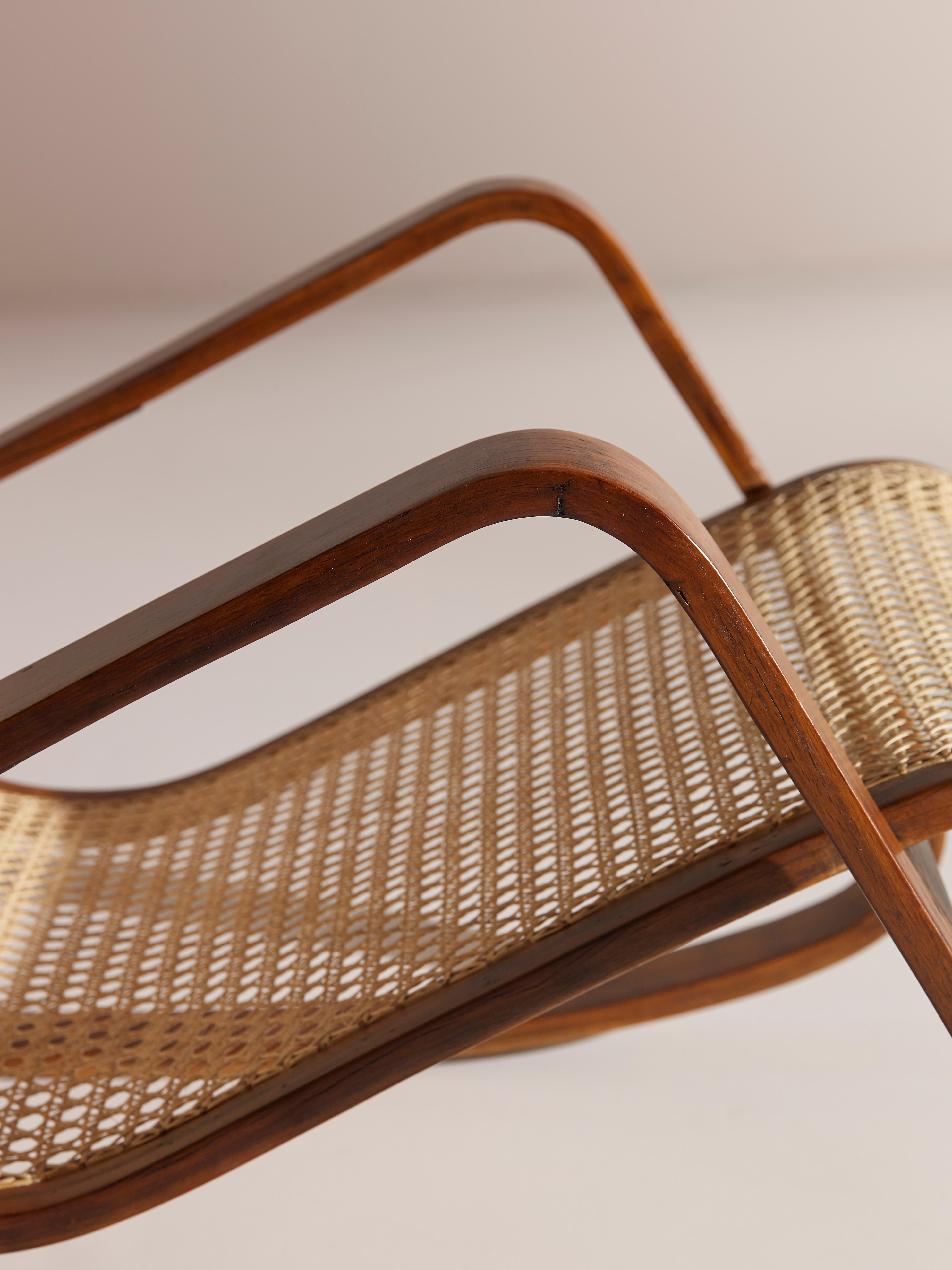 Italian Caned Rocking Chair Made by Porino, Italy, 1930s