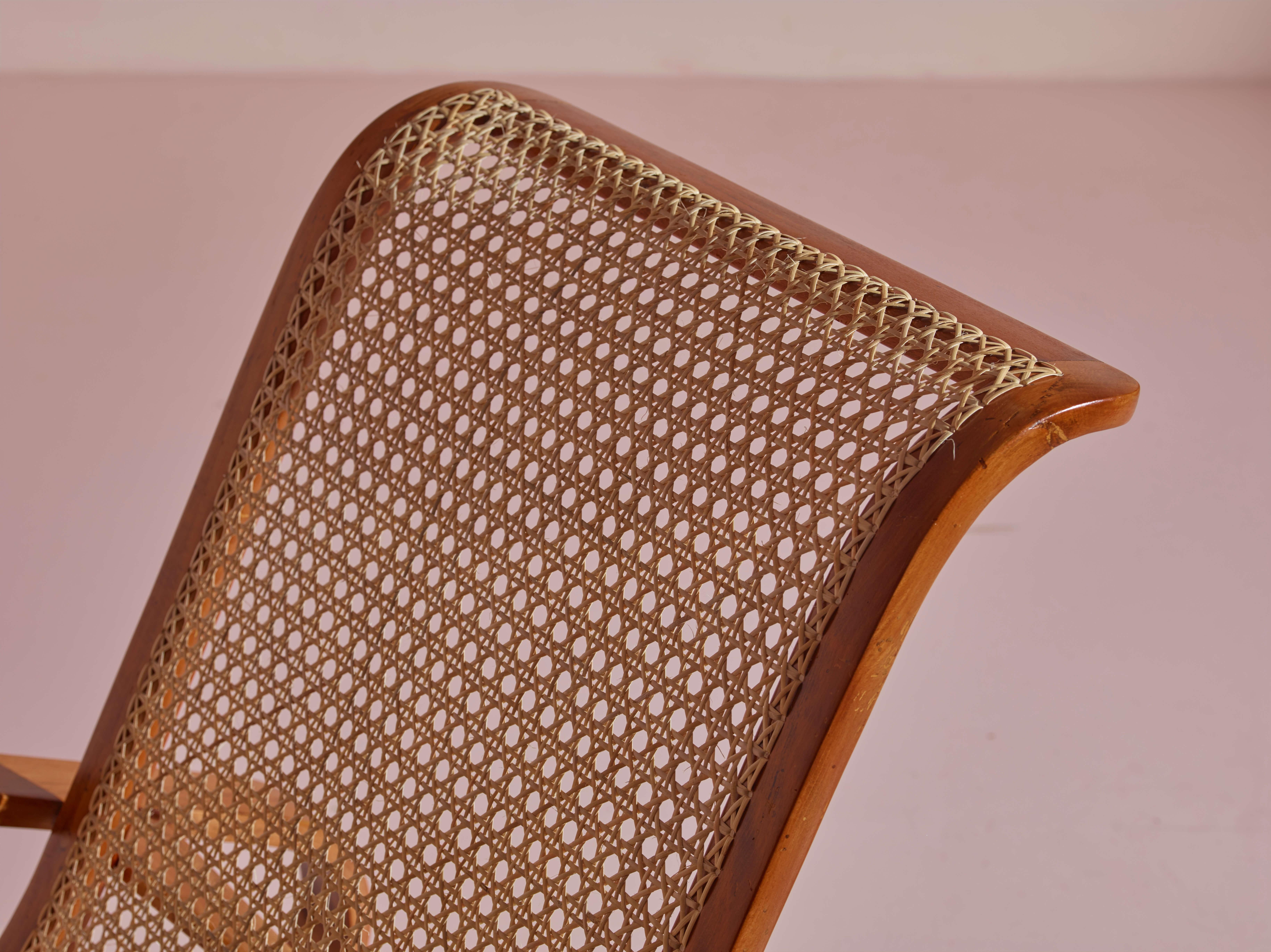Caning Caned Rocking Chair Made by Porino, Italy, 1930s For Sale