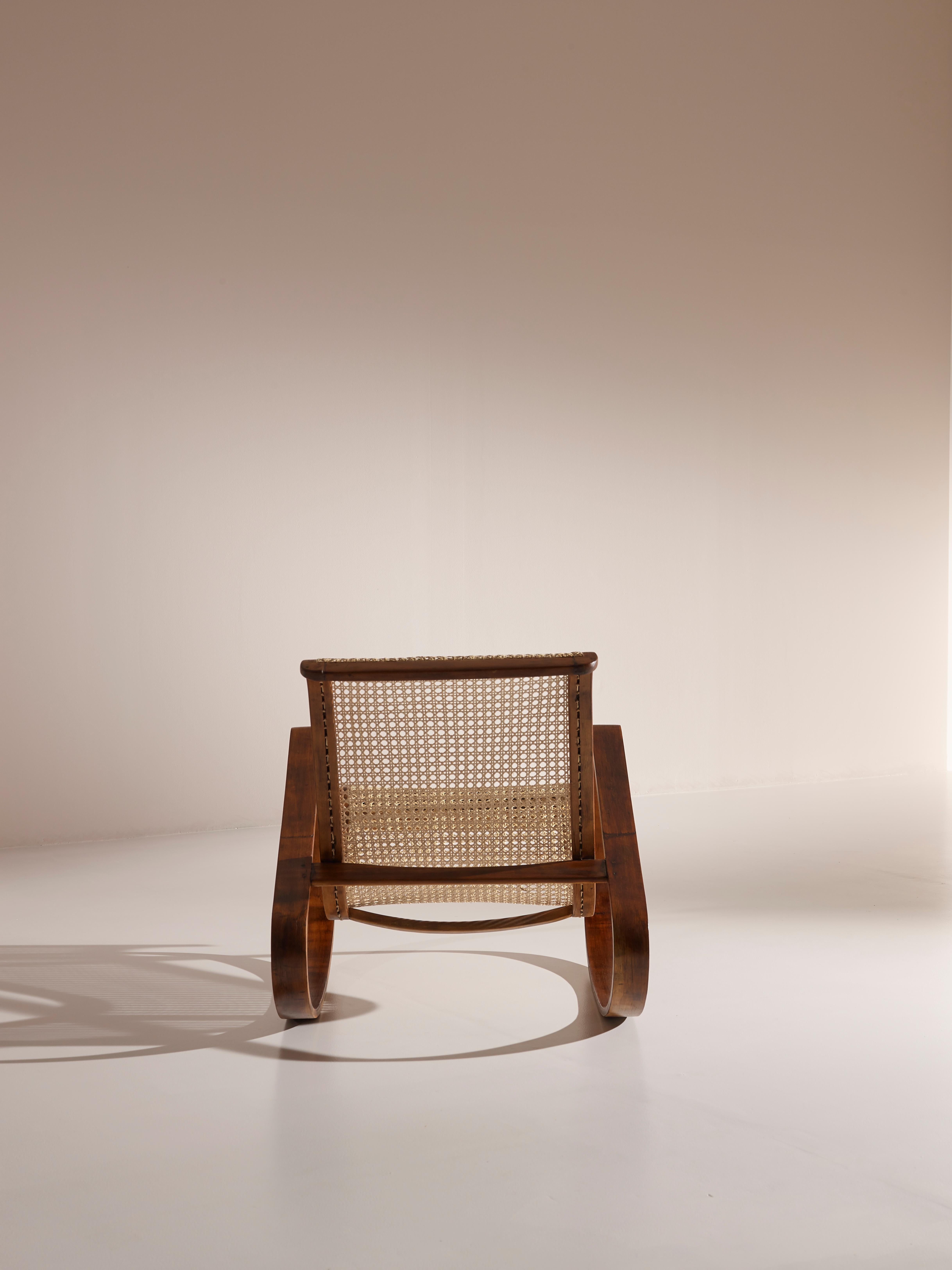 Mid-20th Century Caned Rocking Chair Made by Porino, Italy, 1930s