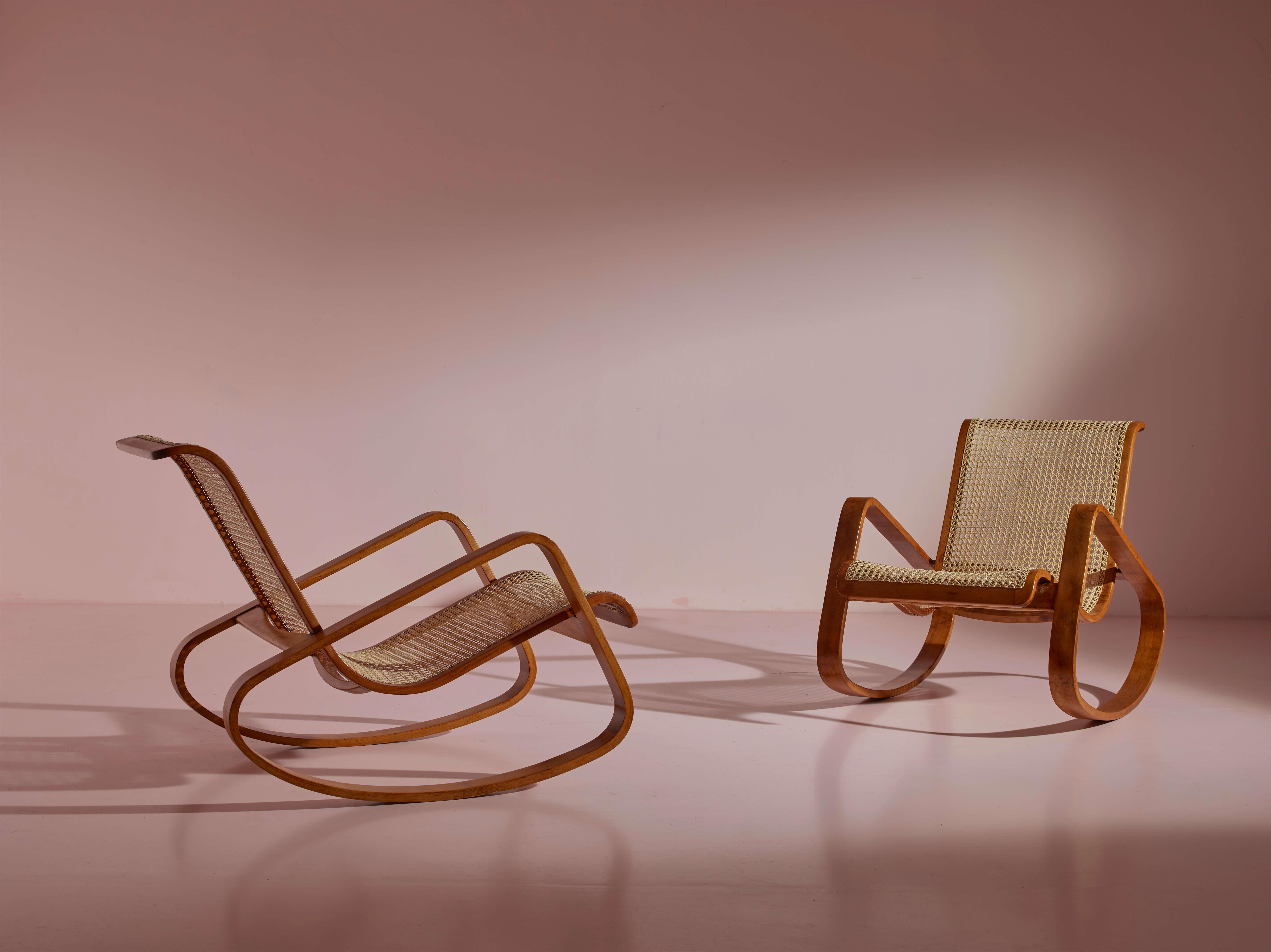 Caned Rocking Chair Made by Porino, Italy, 1930s For Sale 2