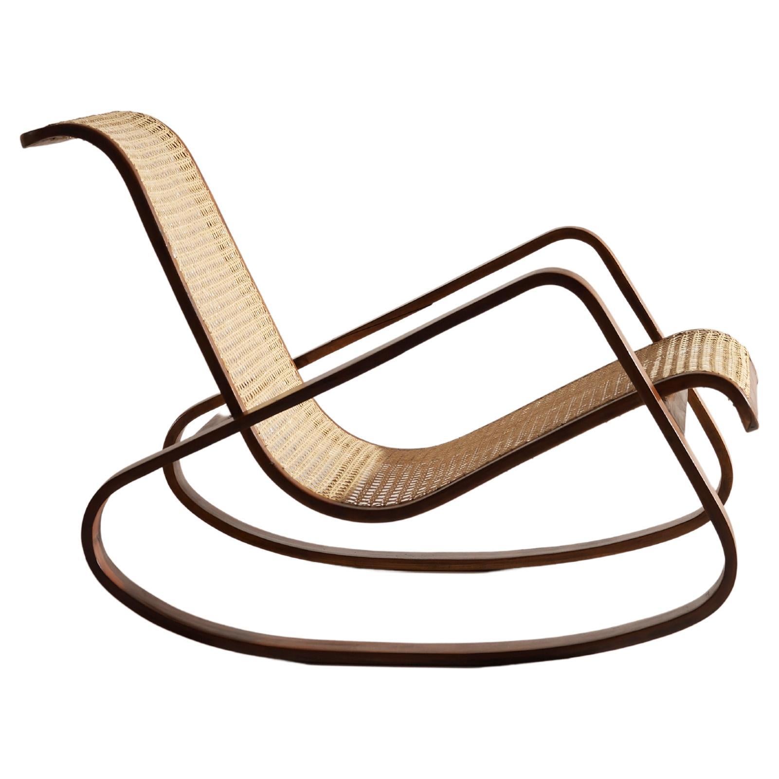 Caned Rocking Chair Made by Porino, Italy, 1930s For Sale