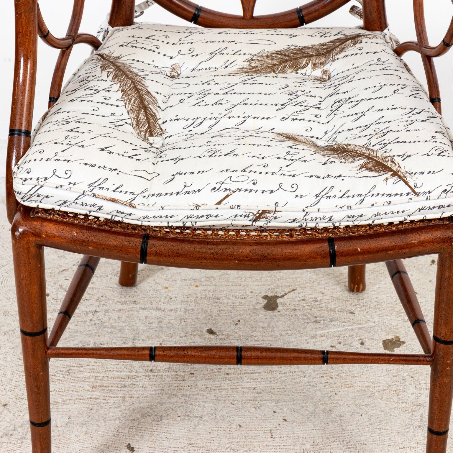 Caned Seat Armchair with Cushion In Good Condition For Sale In Stamford, CT
