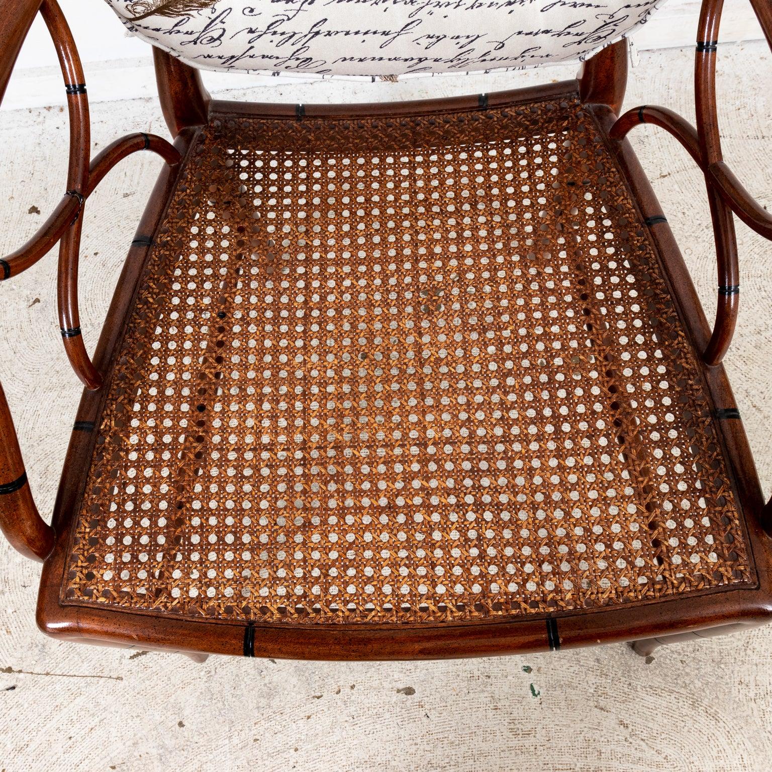 20th Century Caned Seat Armchair with Cushion For Sale