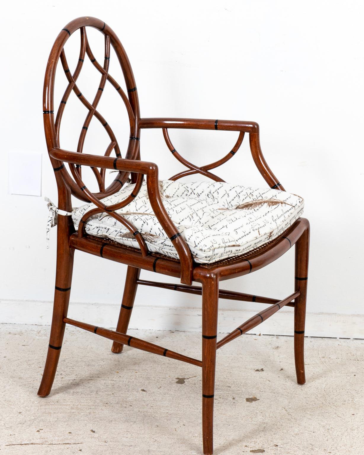 Wood Caned Seat Armchair with Cushion For Sale