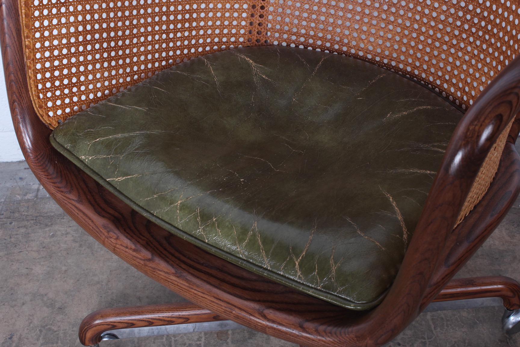 Late 20th Century Caned Swivel Desk Chair by Ward Bennett