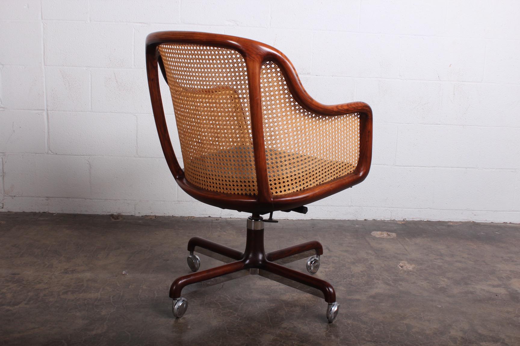 Caned Swivel Desk Chair by Ward Bennett In Good Condition In Dallas, TX