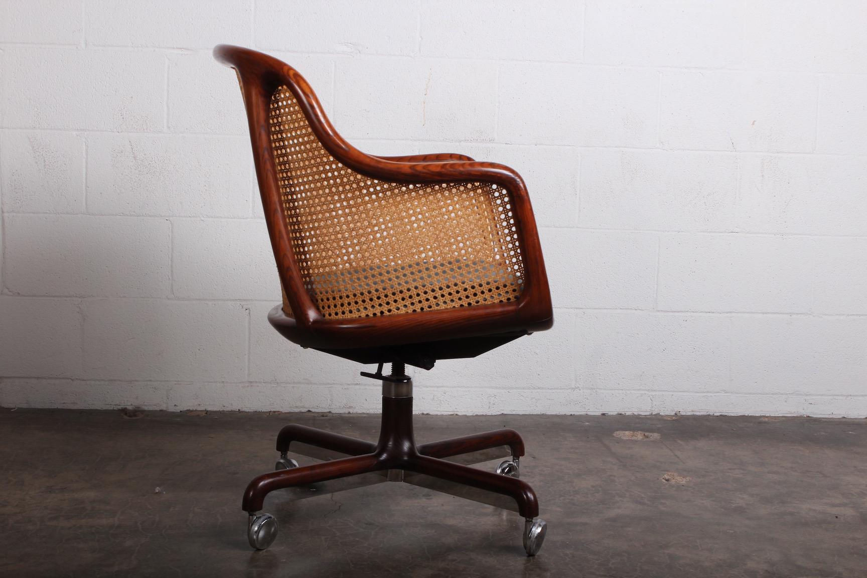 Ash Caned Swivel Desk Chair by Ward Bennett