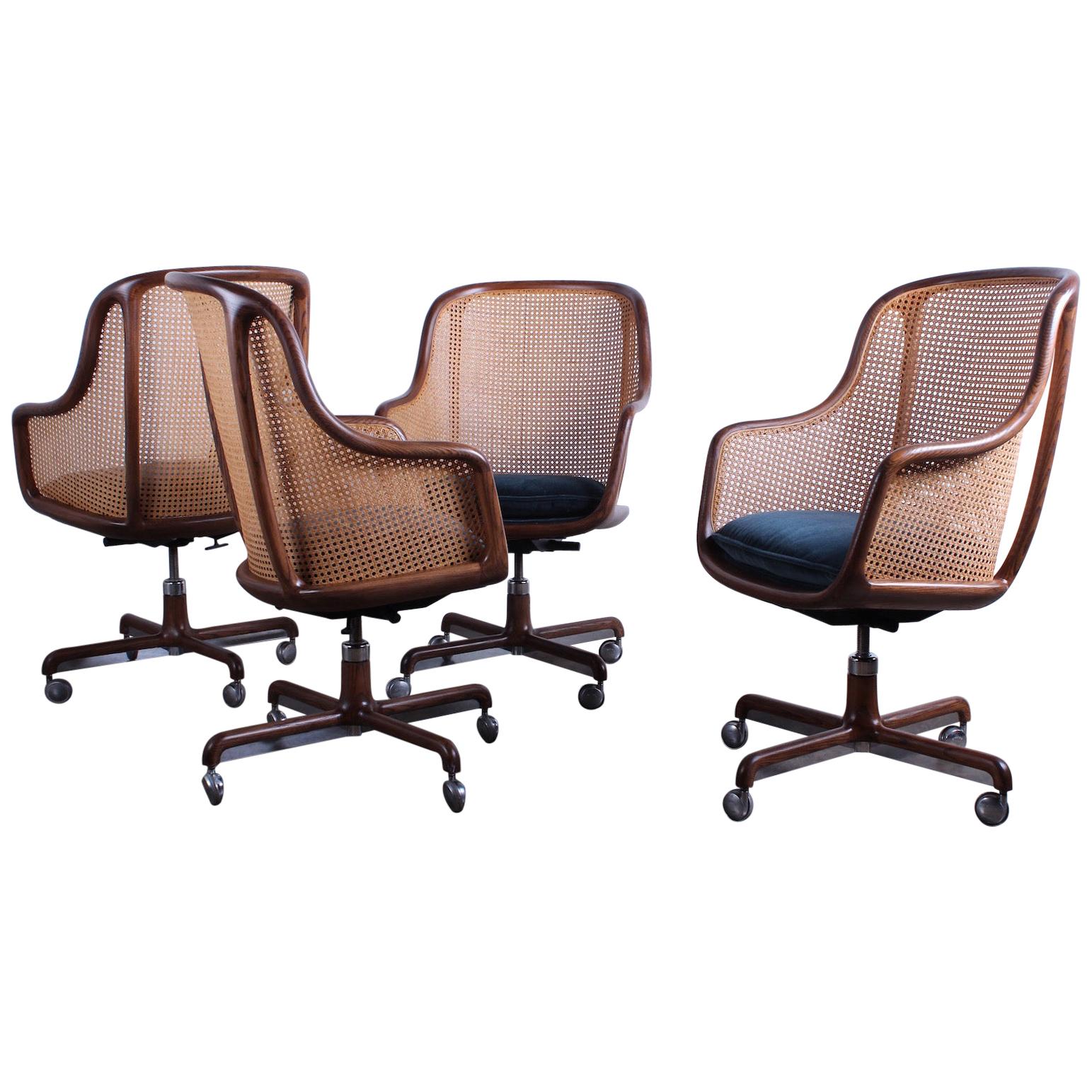 Caned Swivel Desk Chairs by Ward Bennett