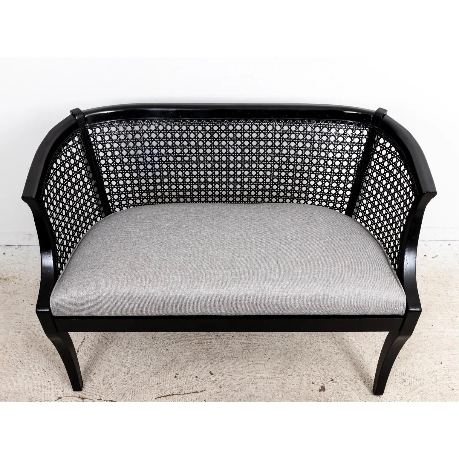 Hollywood Regency Caned Upholstered Loveseat