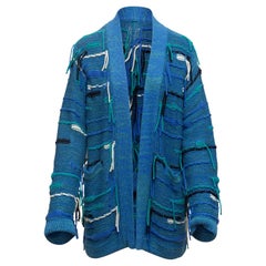 Canessa Blue & Multicolor Cashmere Fringed Cardigan