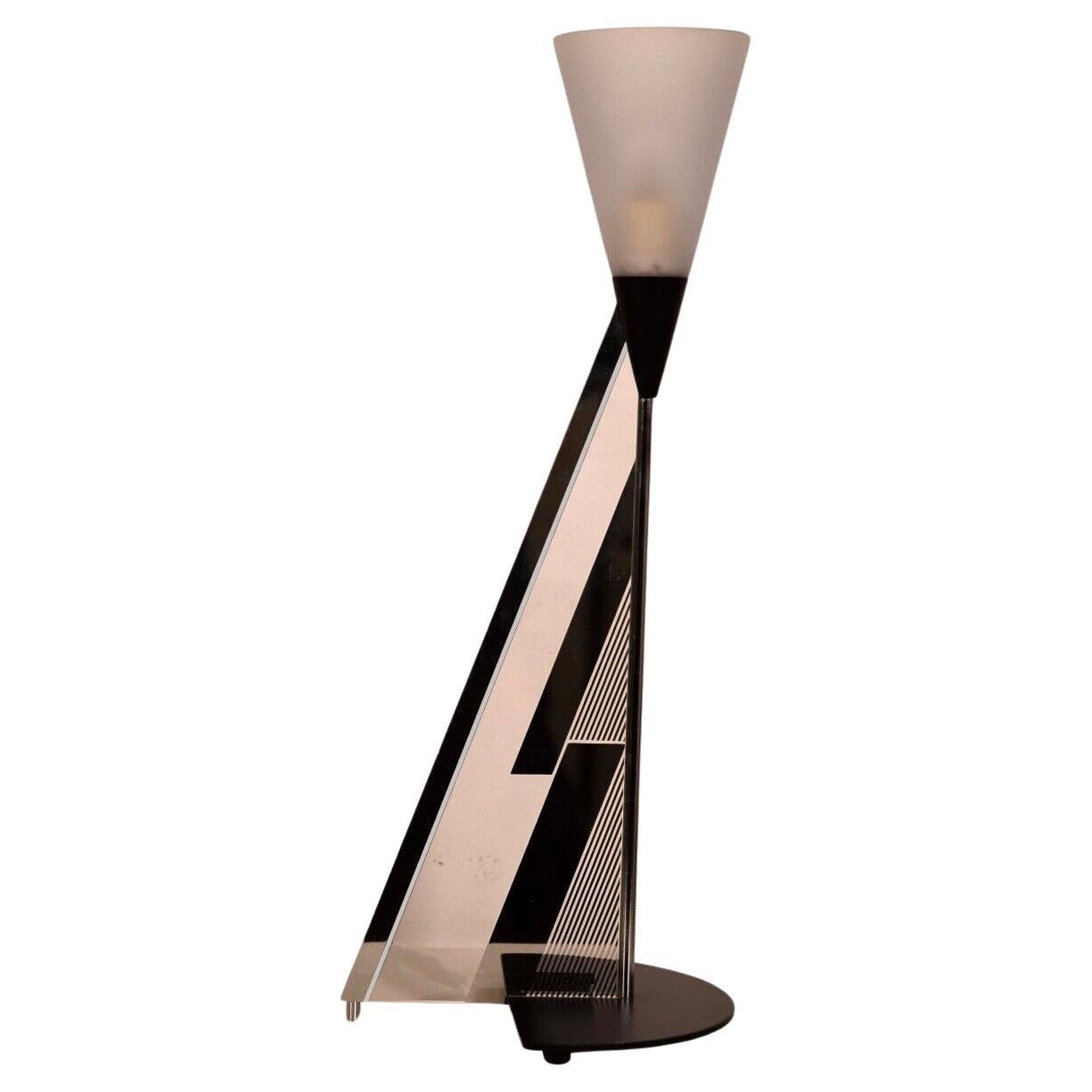 Canetti Mid Century Modern Triangular Shaped Lamp on Black Semi Circle Base For Sale