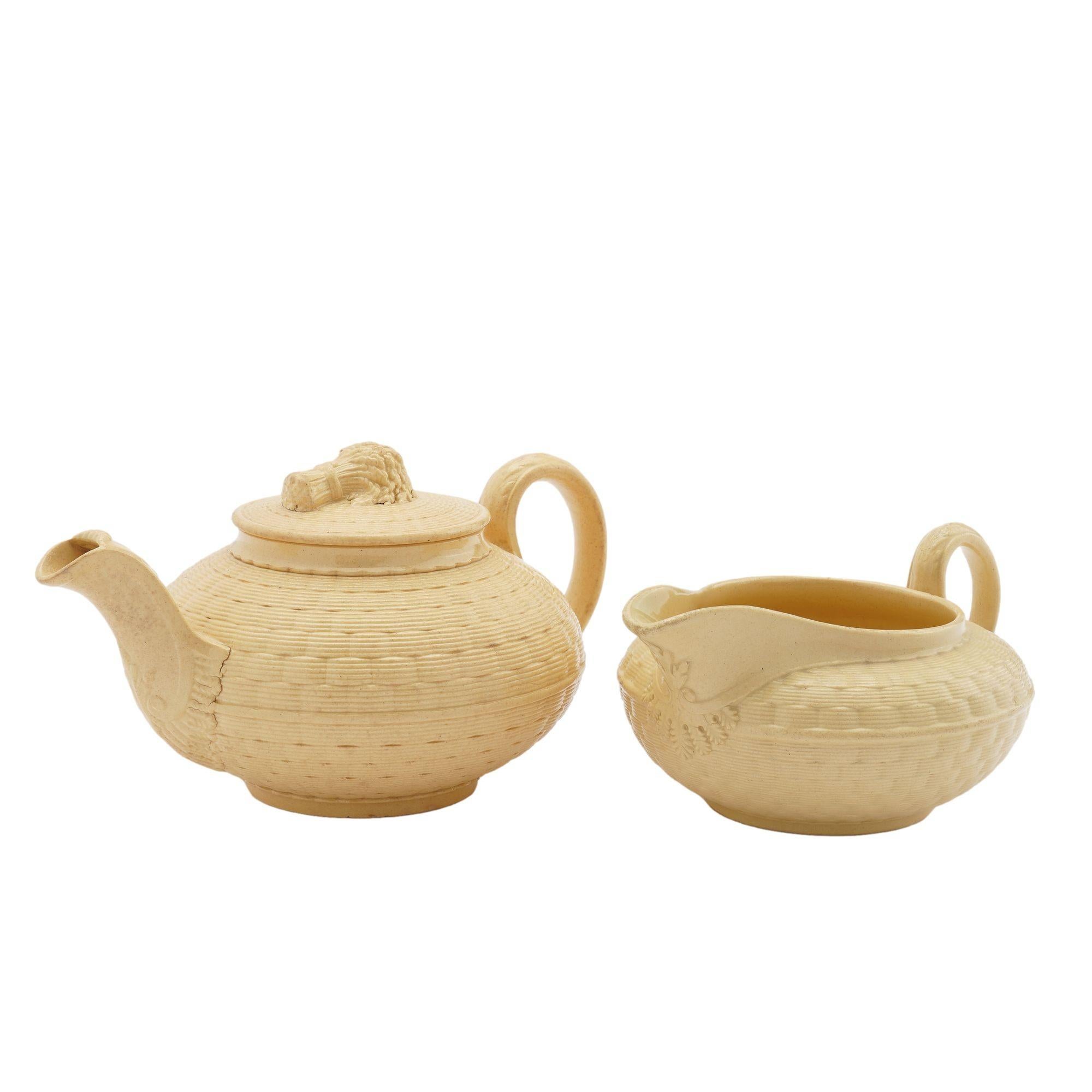 British Caneware creamer and teapot by Wedgwood, c. 1817 For Sale