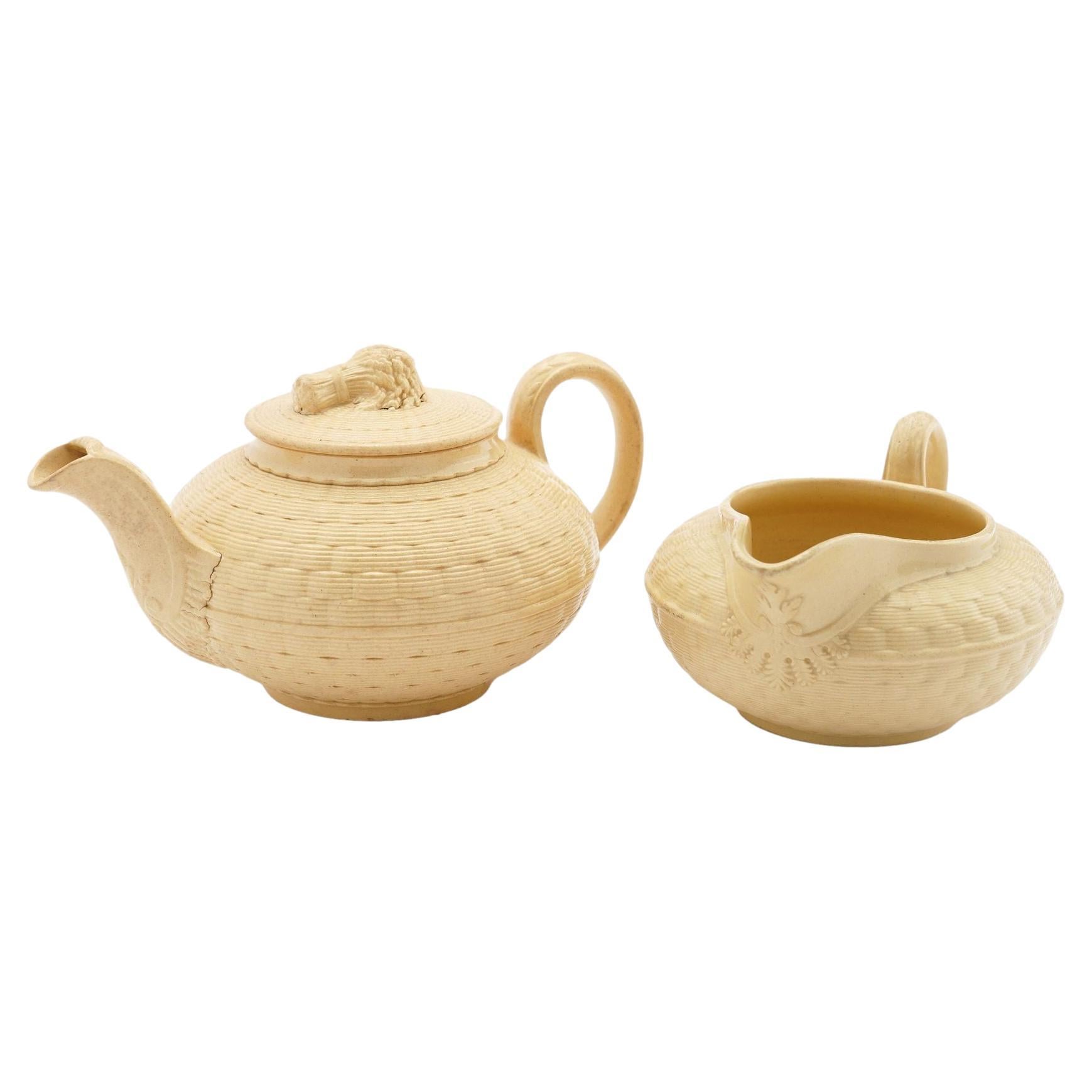 Caneware creamer and teapot by Wedgwood, c. 1817 For Sale