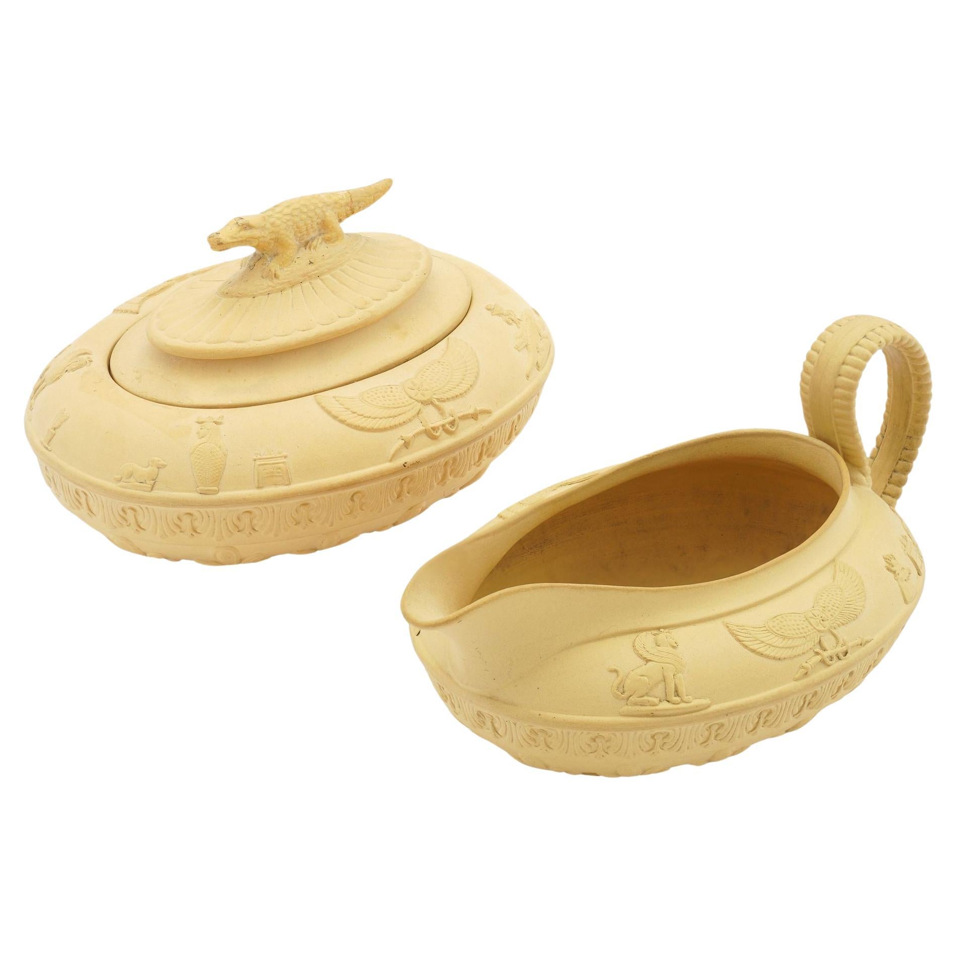 Caneware tea set in the Egyptian taste by Schiller & Gerbing, c. 1835 For Sale