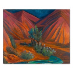 Canjun Zhen Óleo original surrealista sobre lienzo "Volcán"