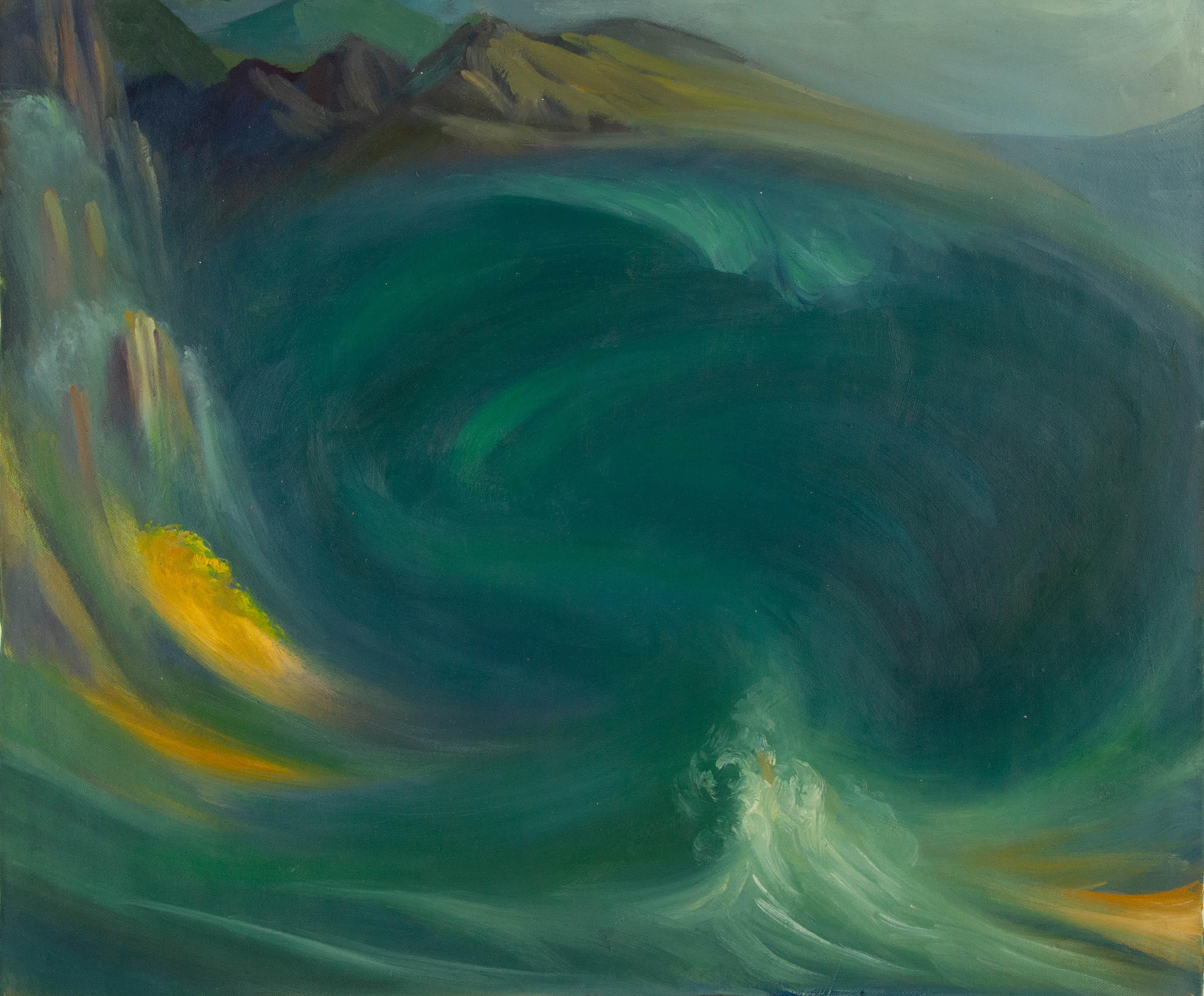  Title: Waves II
 Medium: Oil on canvas
 Size: 19.5 x 23.25 inches
 Frame: Framing options available!
 Condition: The painting appears to be in excellent condition.
 Note: This painting is unstretched, shipped rolled unless stretching/framing is