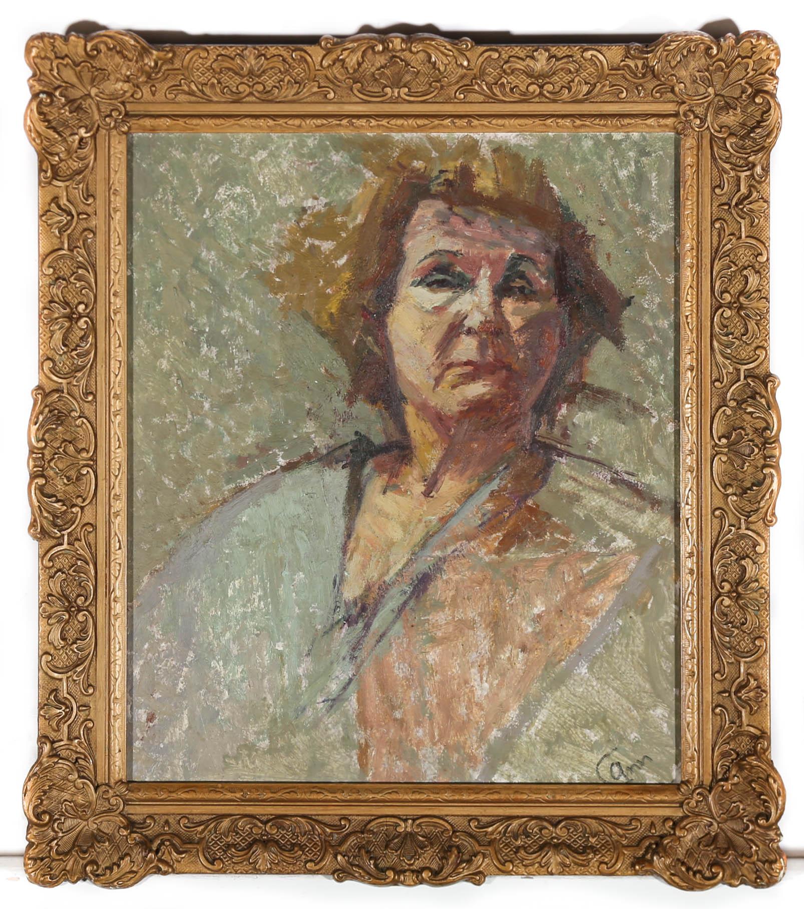 Cann  - Mid 20th Century Oil, Woman in Grey For Sale 2