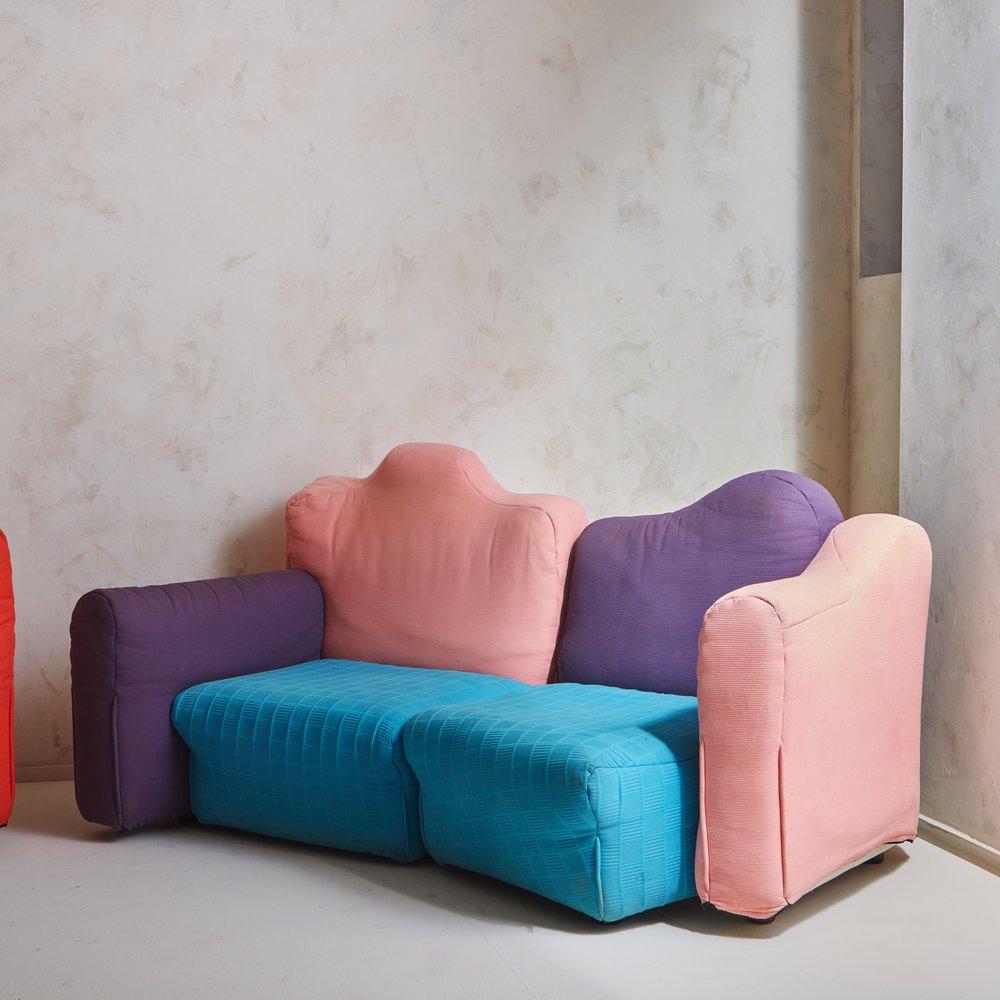 A Cannaregio sofa designed by Gaetano Pesce for Cassina in 1987. The Cannaregio sofa is composed of ten modular sections, which can be placed together or arranged in a variety of smaller configurations. Each section features different organic shapes