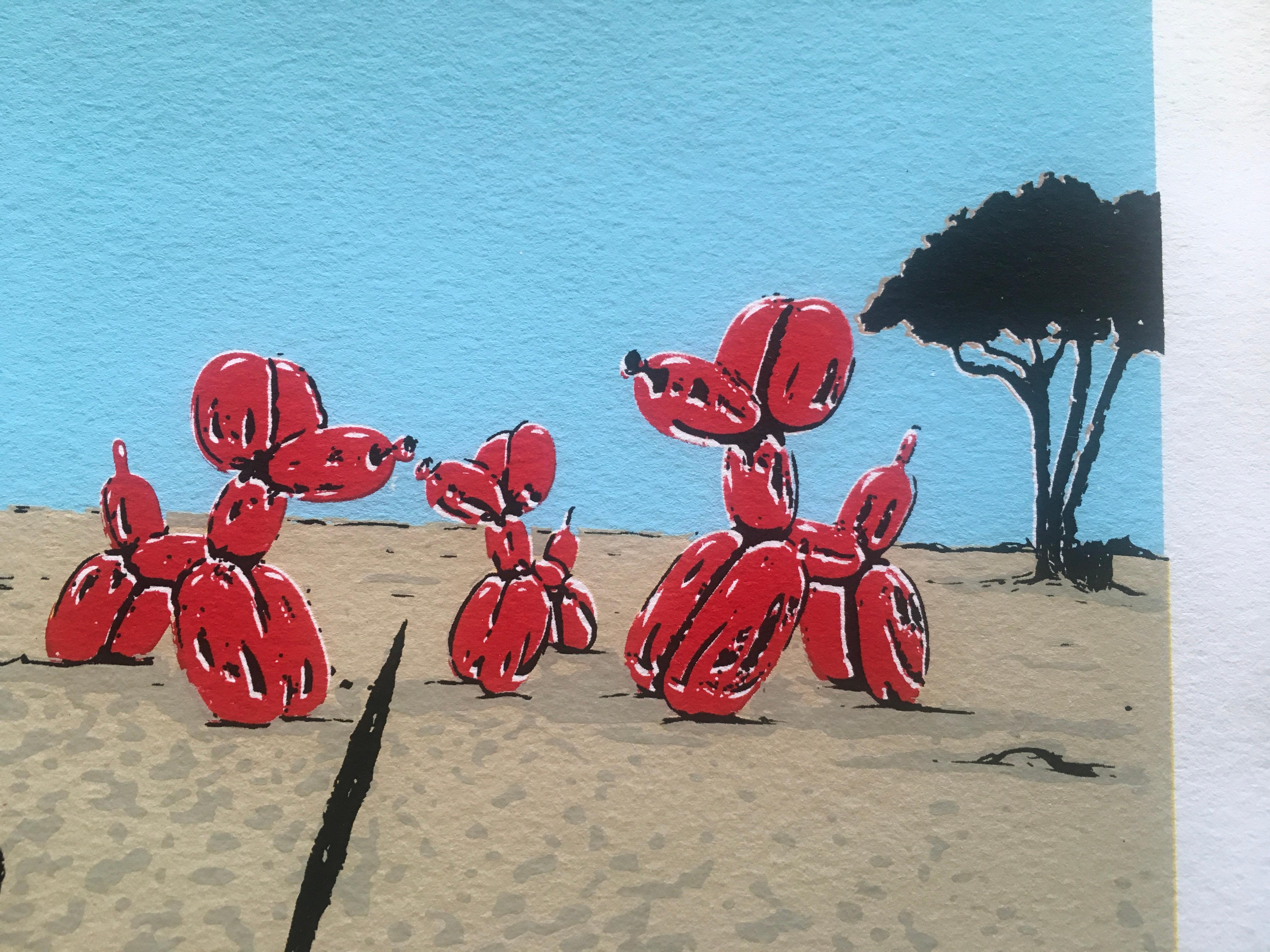 CROMA-KOONS HUNTERs 6-Color Screen Print Signed and Numbered by the Artist - Gray Figurative Print by Canned (Charlotte Parenteau-Denoël and Mofart'z)