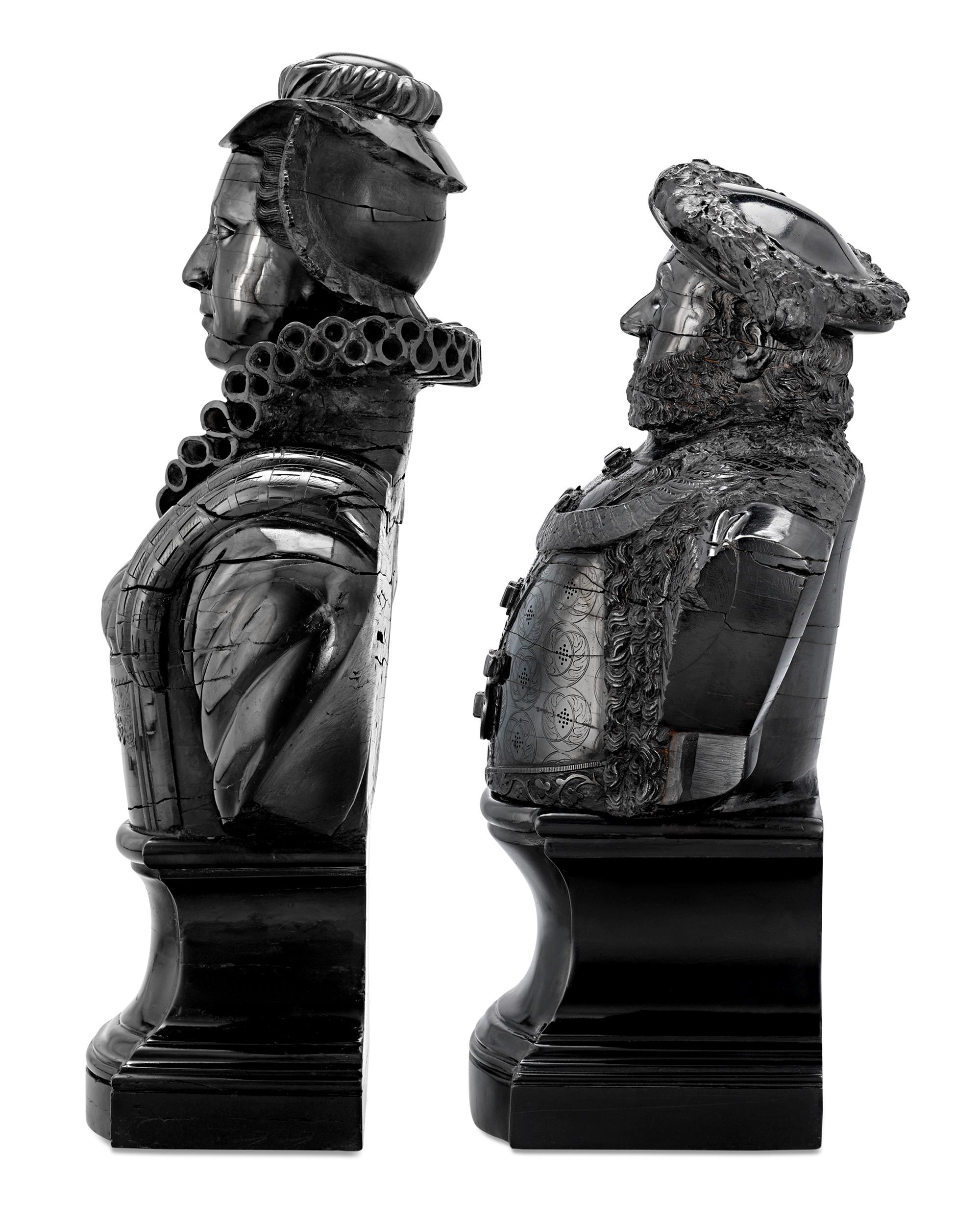 Cannel Coal Busts of Henry VIII and Mary, Queen of Scots In Excellent Condition In New Orleans, LA