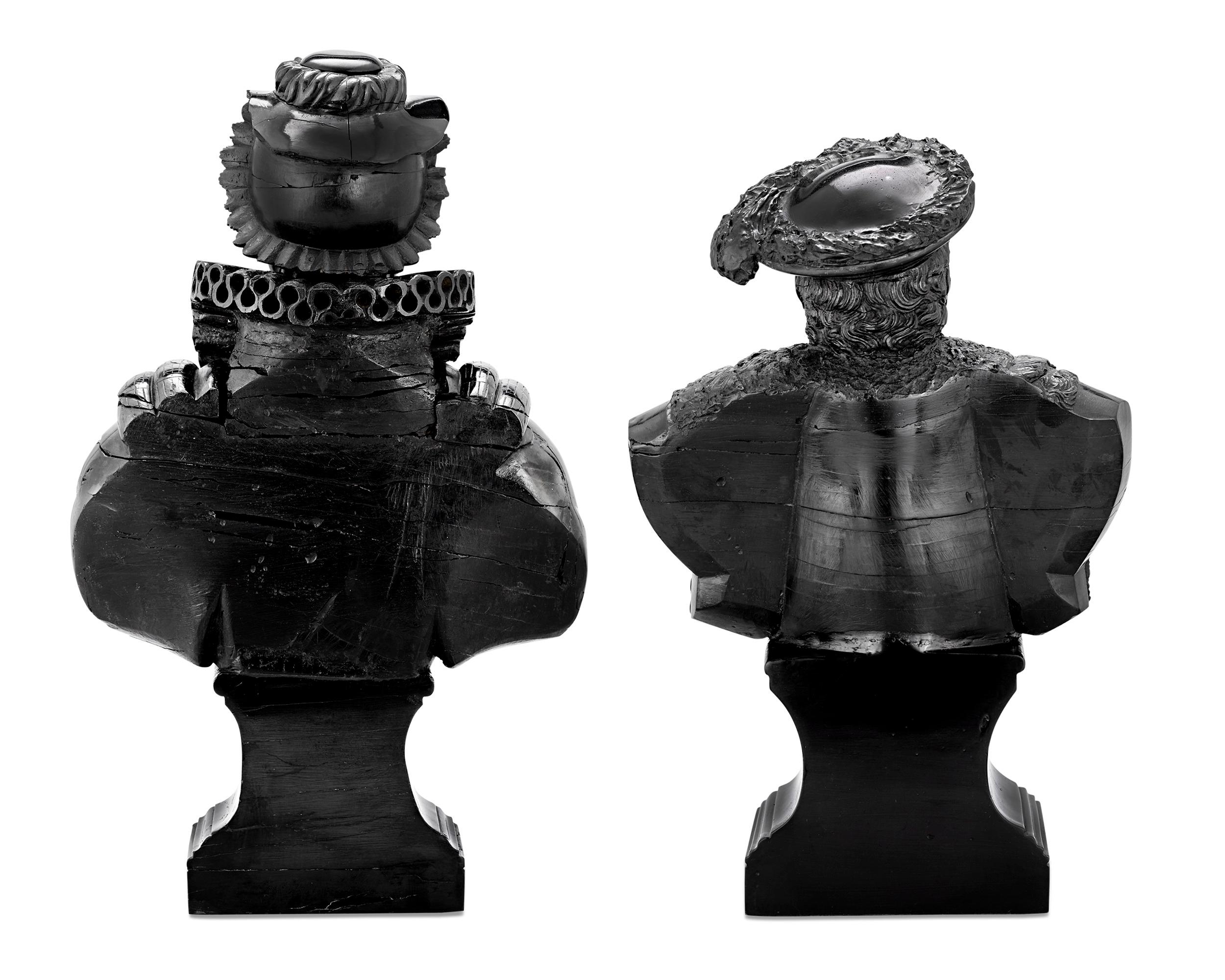 18th Century and Earlier Cannel Coal Busts of Henry VIII and Mary, Queen of Scots